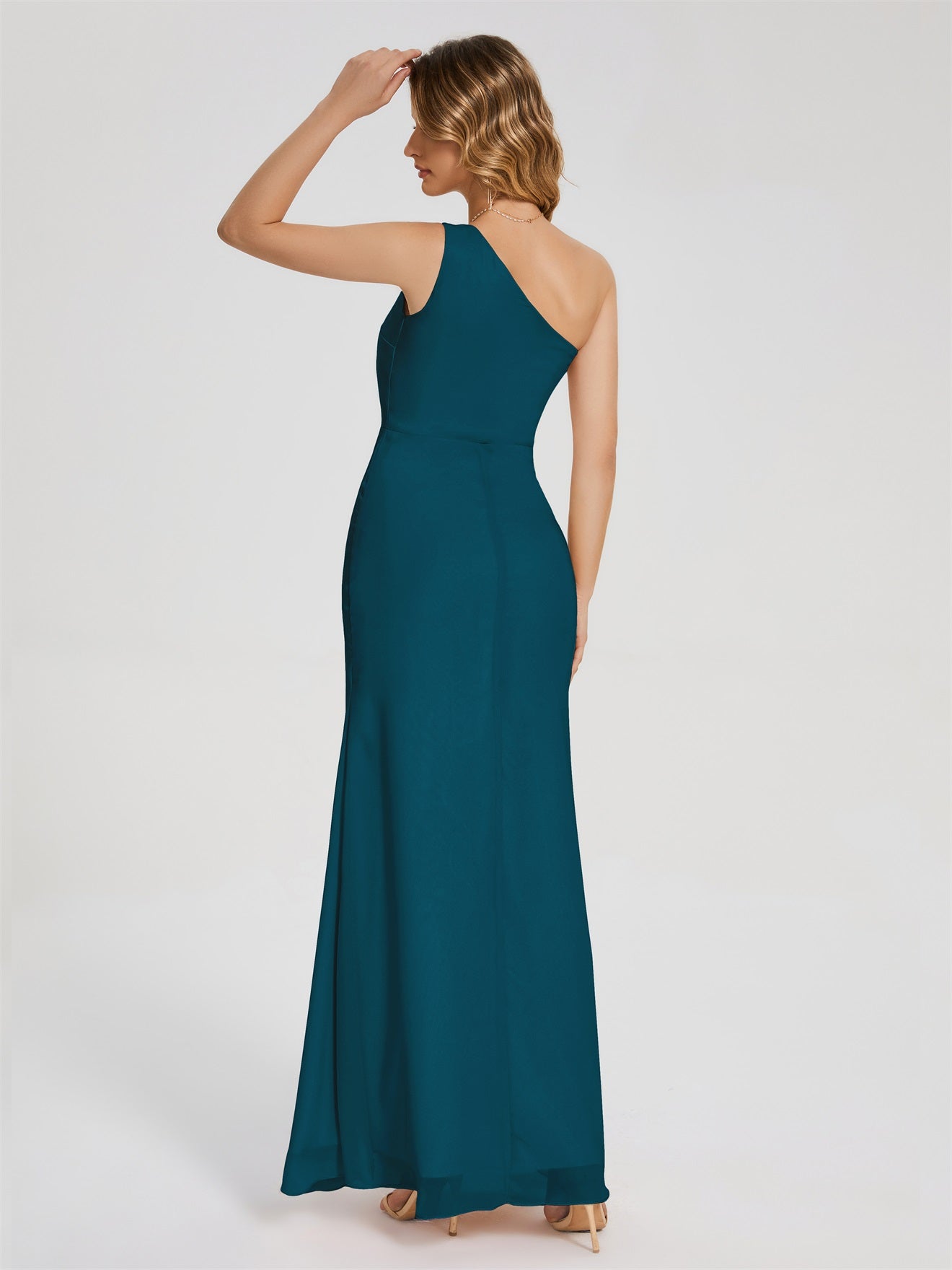 River Simple One-Shoulder-Träger Geschlitzt Chiffon Brautjungfernkleider