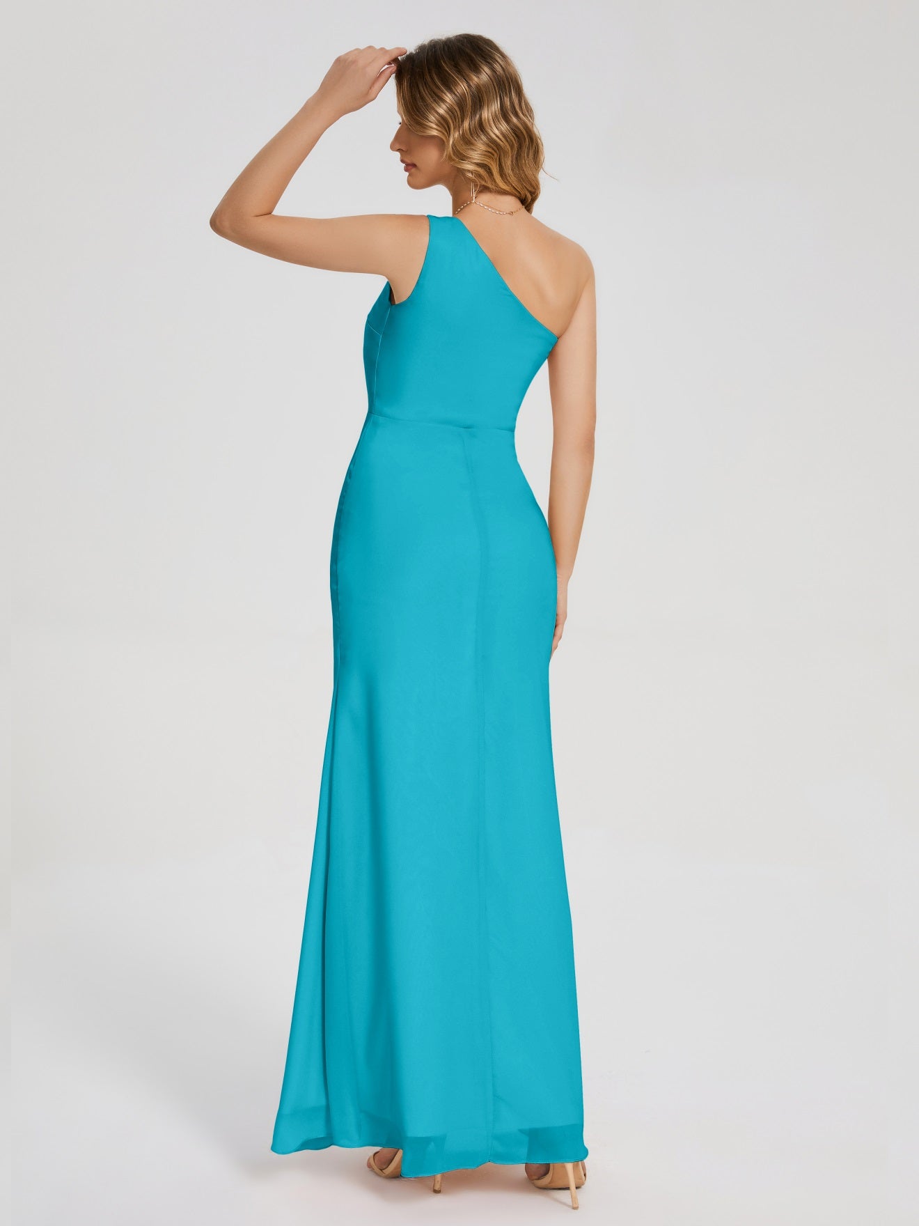 River Simple One-Shoulder-Träger Geschlitzt Chiffon Brautjungfernkleider