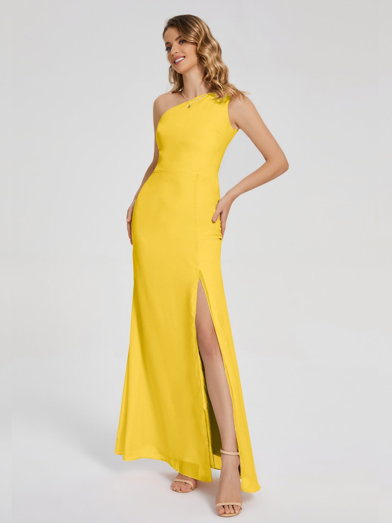 River Simple One-Shoulder-Träger Geschlitzt Chiffon Brautjungfernkleider
