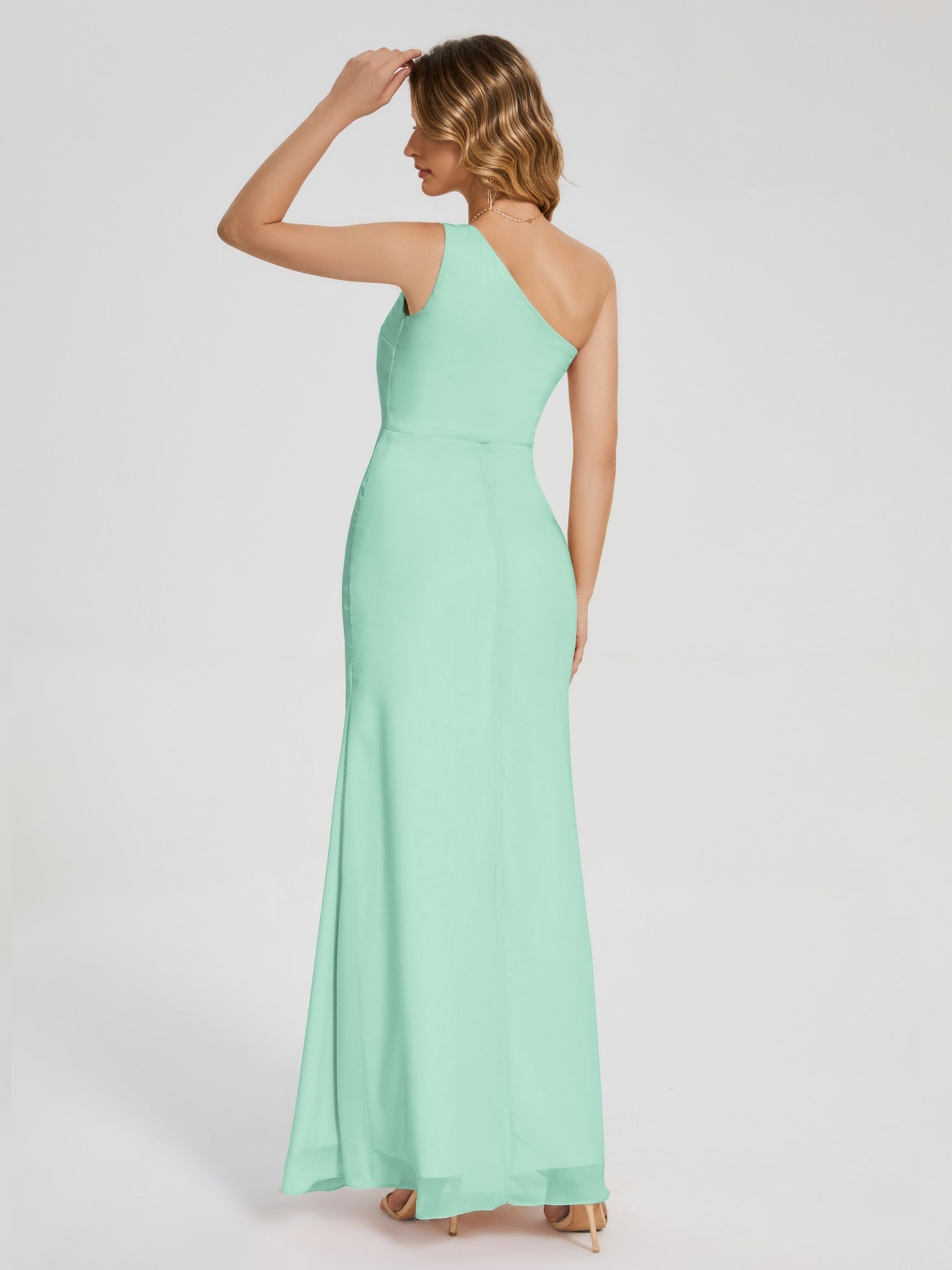 River Simple One-Shoulder-Träger Geschlitzt Chiffon Brautjungfernkleider
