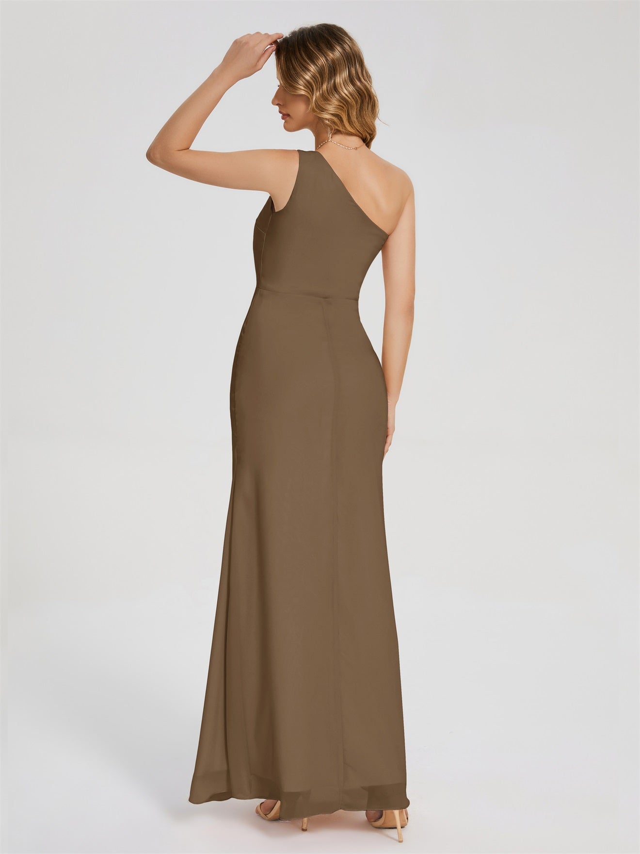 River Simple One-Shoulder-Träger Geschlitzt Chiffon Brautjungfernkleider