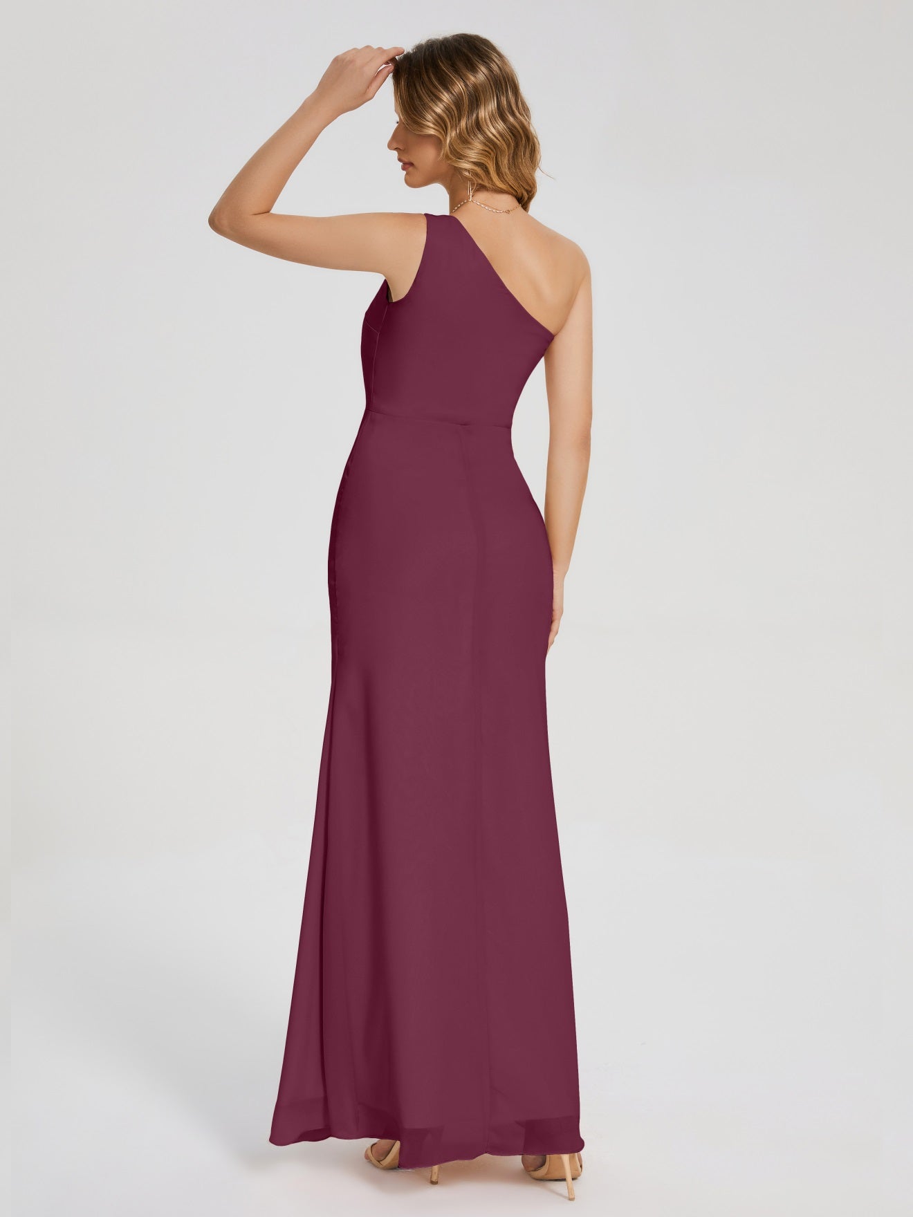 River Simple One-Shoulder-Träger Geschlitzt Chiffon Brautjungfernkleider