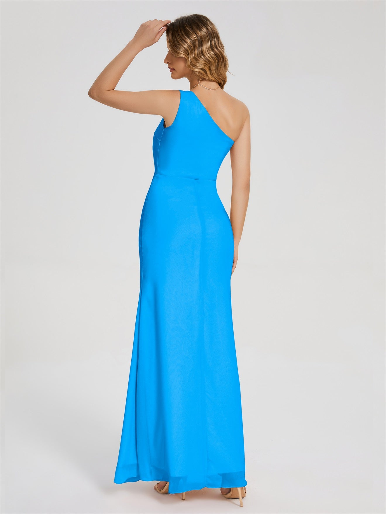 River Simple One-Shoulder-Träger Geschlitzt Chiffon Brautjungfernkleider