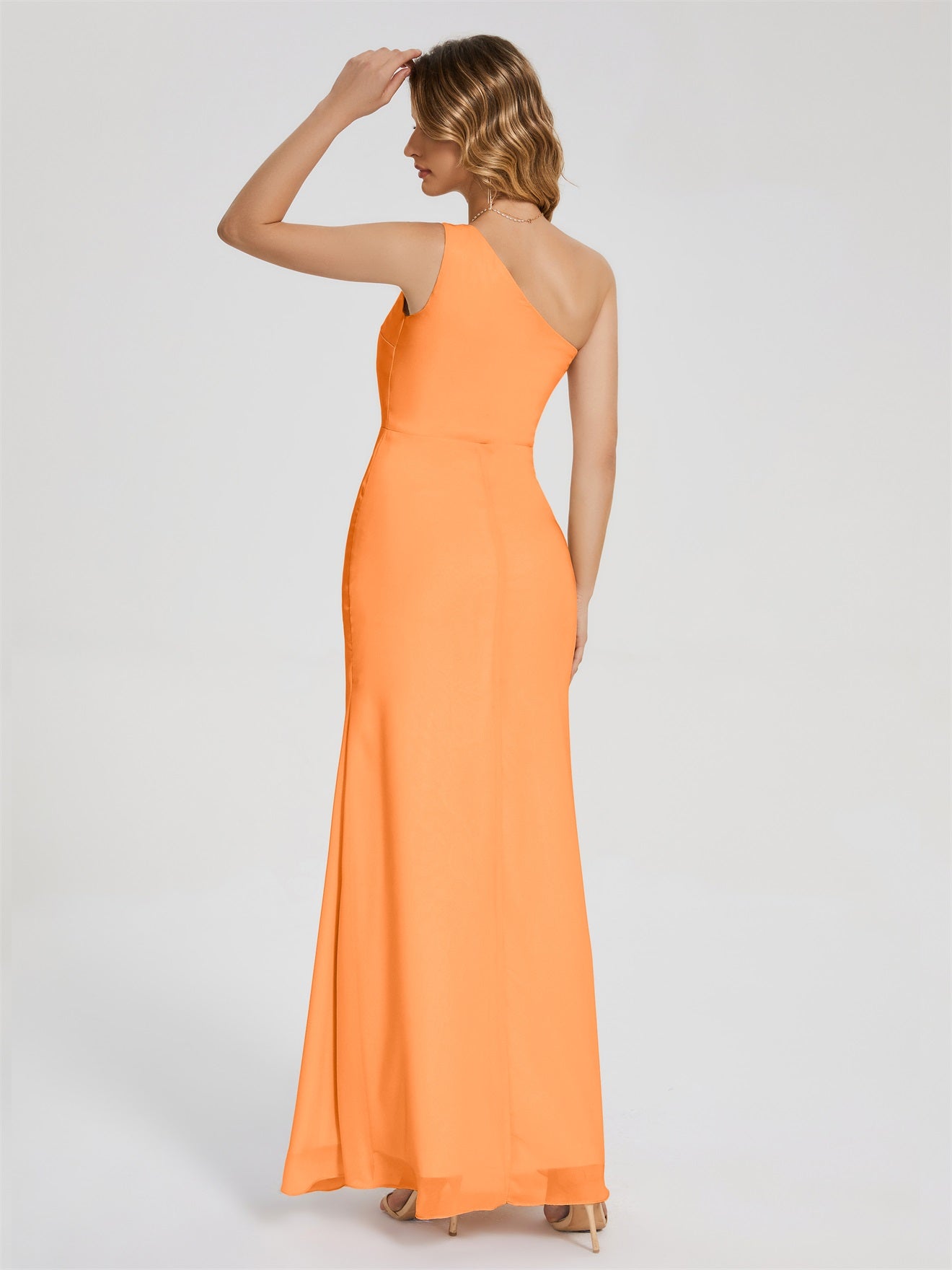 River Simple One-Shoulder-Träger Geschlitzt Chiffon Brautjungfernkleider