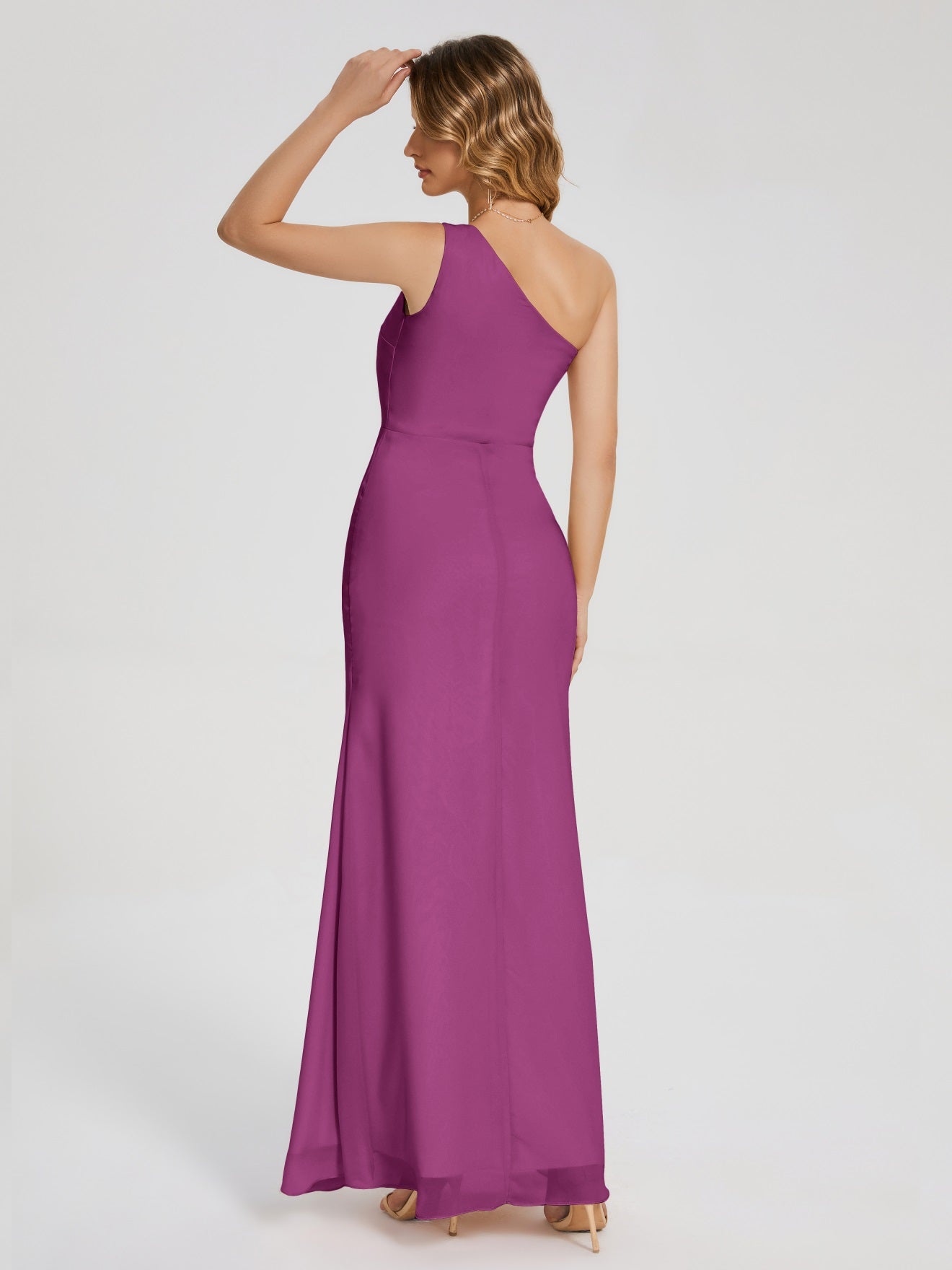 River Simple One-Shoulder-Träger Geschlitzt Chiffon Brautjungfernkleider