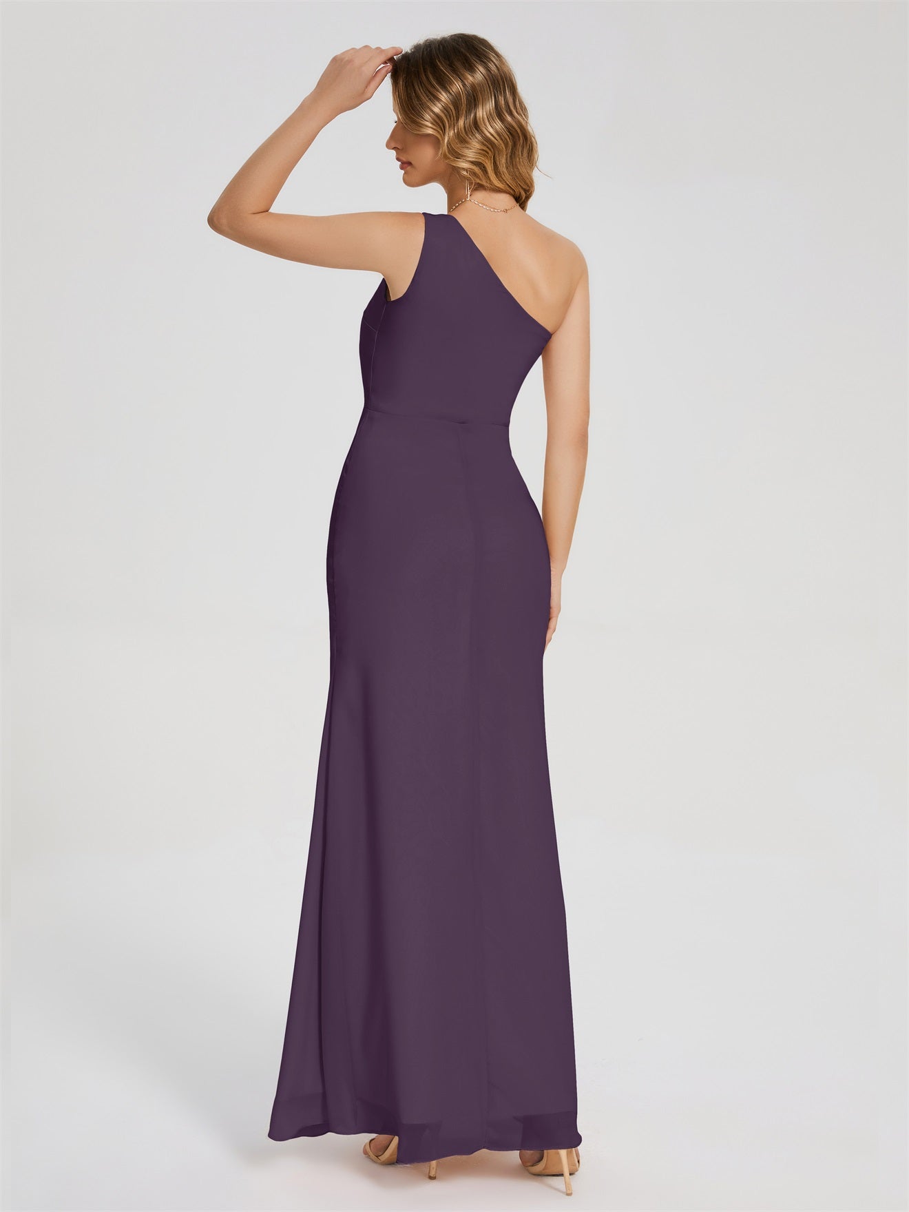 River Simple One-Shoulder-Träger Geschlitzt Chiffon Brautjungfernkleider