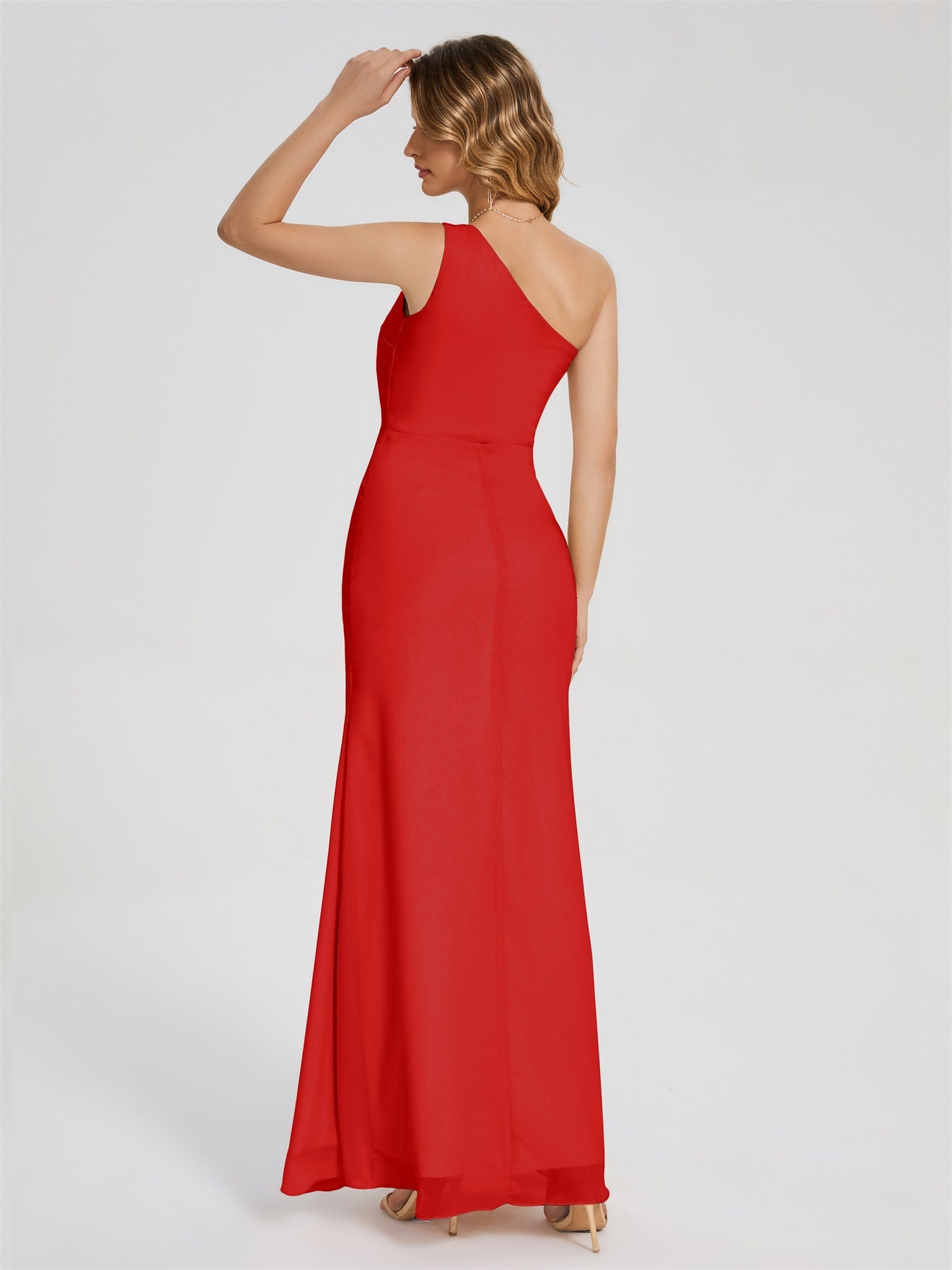 River Simple One-Shoulder-Träger Geschlitzt Chiffon Brautjungfernkleider