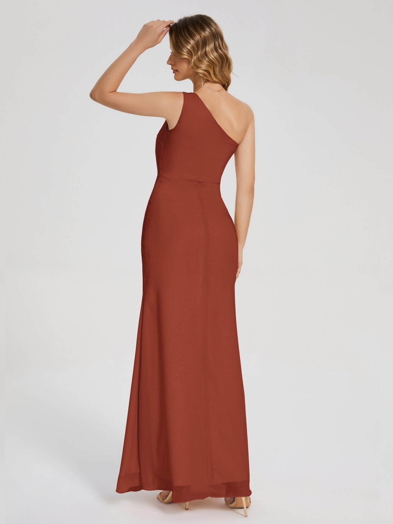 River Simple One-Shoulder-Träger Geschlitzt Chiffon Brautjungfernkleider