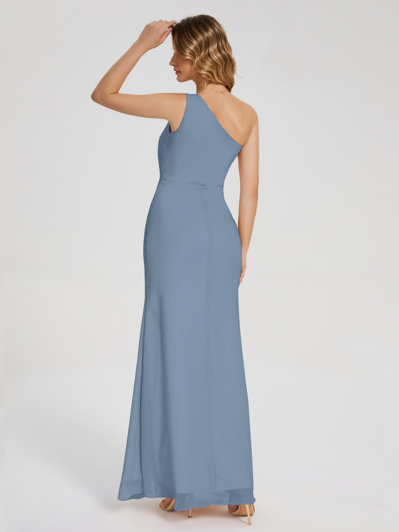 River Simple One-Shoulder-Träger Geschlitzt Chiffon Brautjungfernkleider