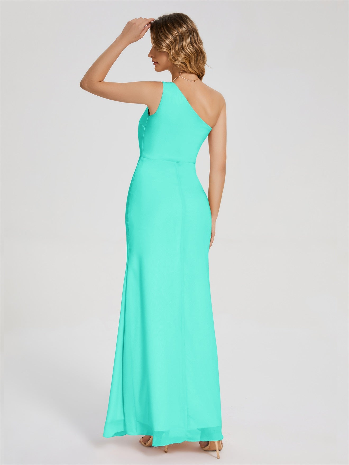 River Simple One-Shoulder-Träger Geschlitzt Chiffon Brautjungfernkleider