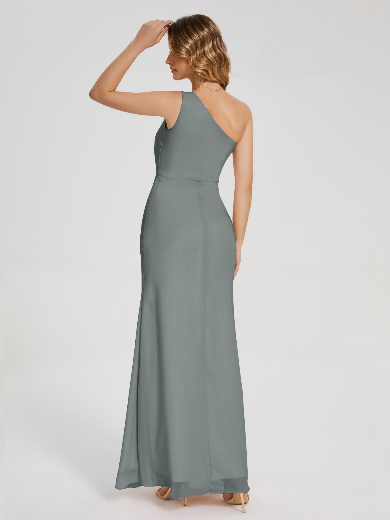 River Simple One-Shoulder-Träger Geschlitzt Chiffon Brautjungfernkleider