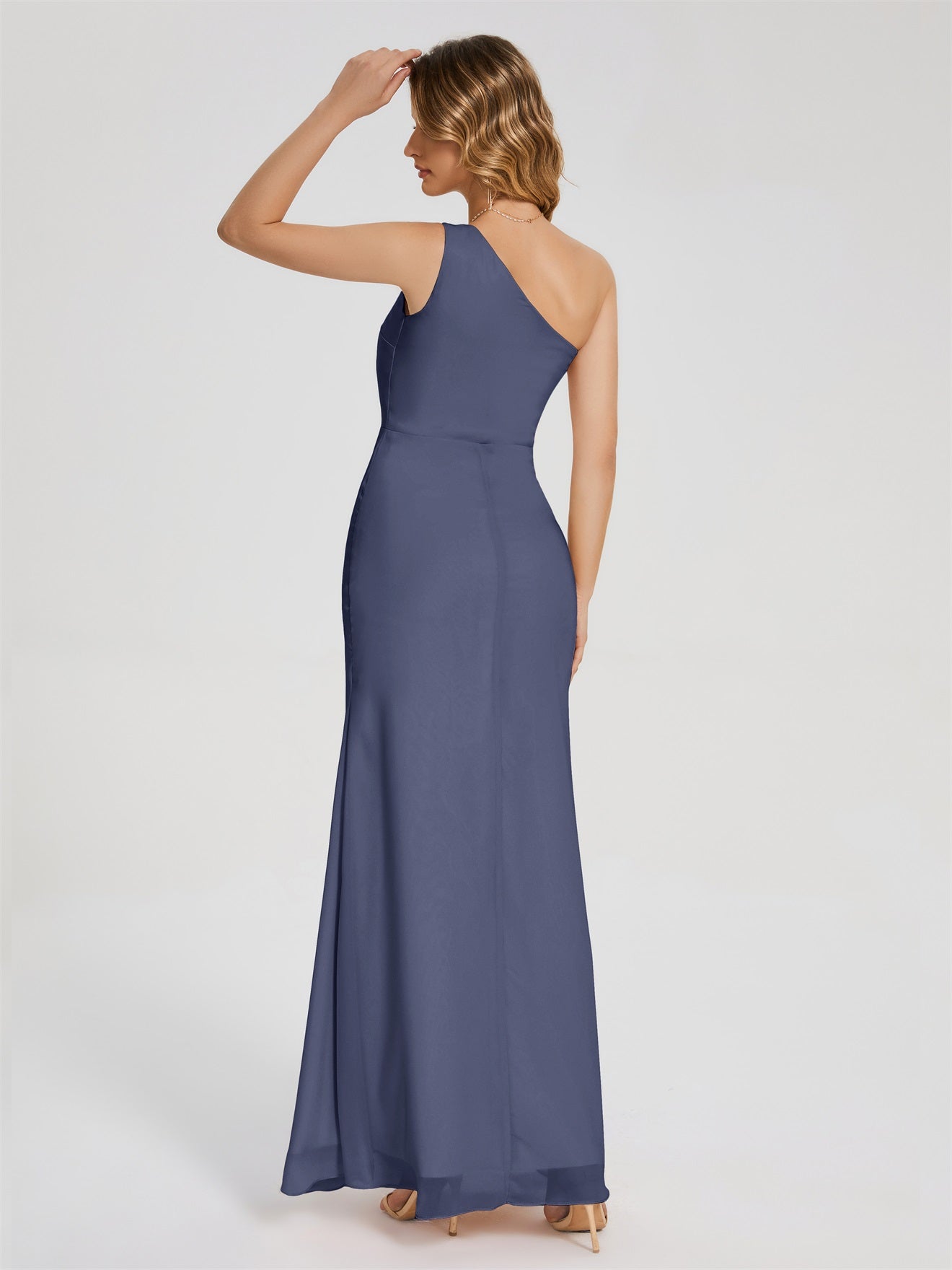 River Simple One-Shoulder-Träger Geschlitzt Chiffon Brautjungfernkleider