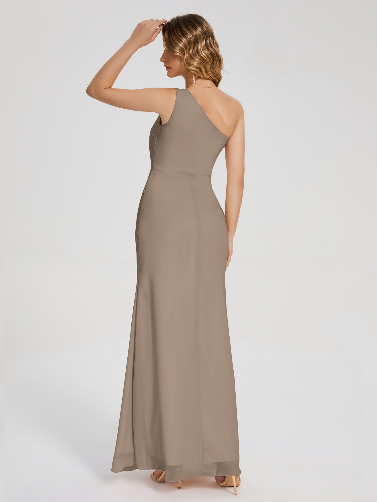 River Simple One-Shoulder-Träger Geschlitzt Chiffon Brautjungfernkleider