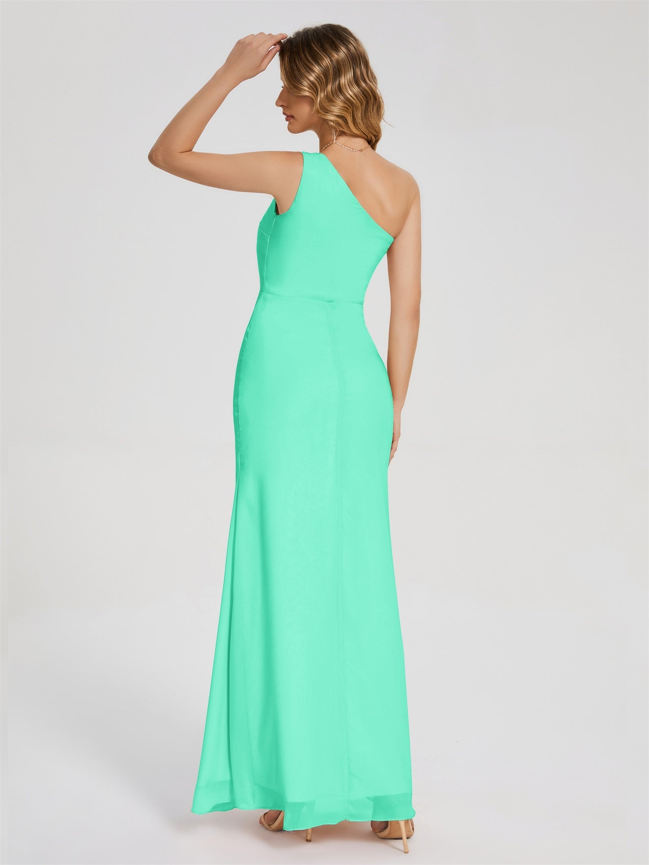 River Simple One-Shoulder-Träger Geschlitzt Chiffon Brautjungfernkleider