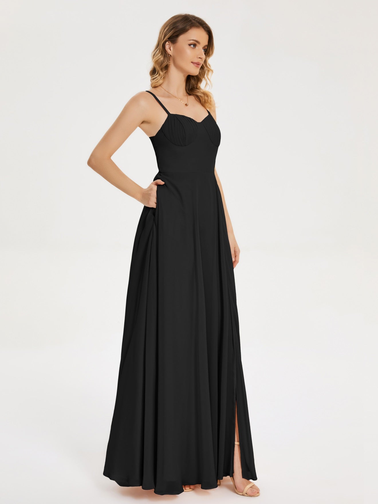 Ruth Neckholder Spaghettiträger Trägerlos Chiffon Brautjungfernkleider