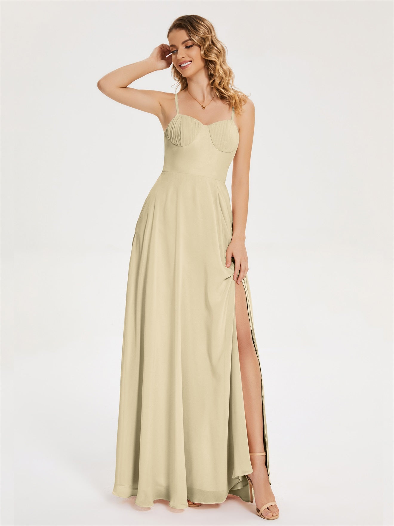 Ruth Neckholder Spaghettiträger Trägerlos Chiffon Brautjungfernkleider