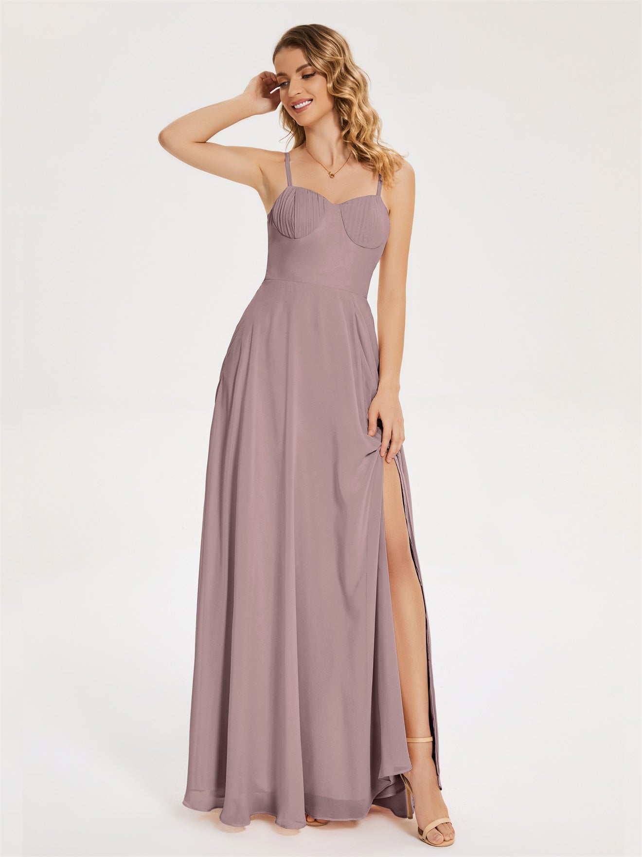 Ruth Neckholder Spaghettiträger Trägerlos Chiffon Brautjungfernkleider