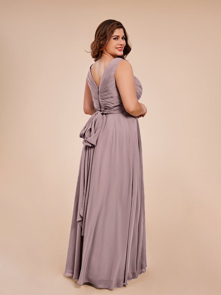 Übergröße Ryleigh V-Ausschnitt Lange Chiffon Brautjungfernkleider