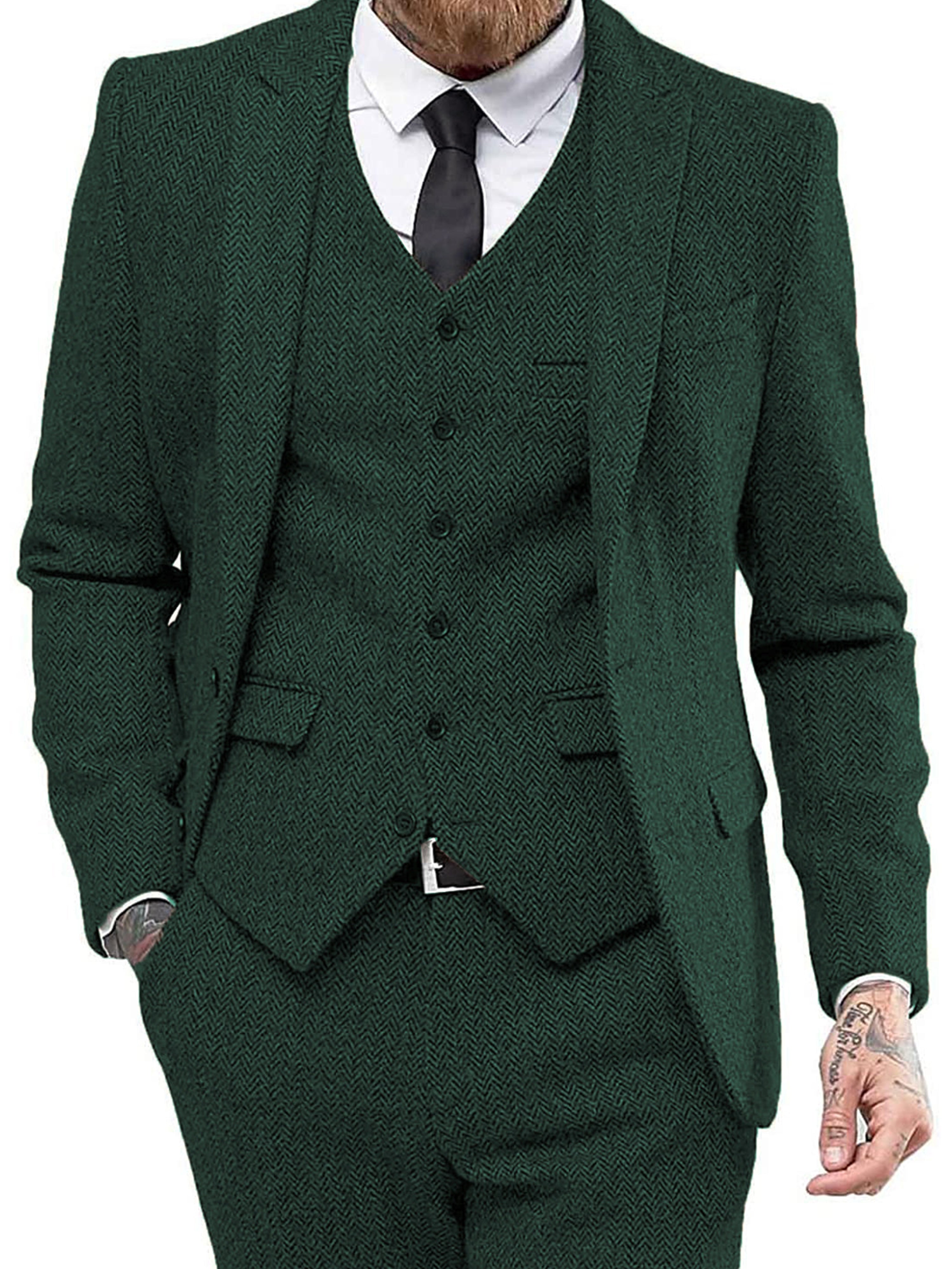 Retro 3 Stück Herren Slim Fit Tweed Herringbone Bräutigam Smokings Prom Anzüge