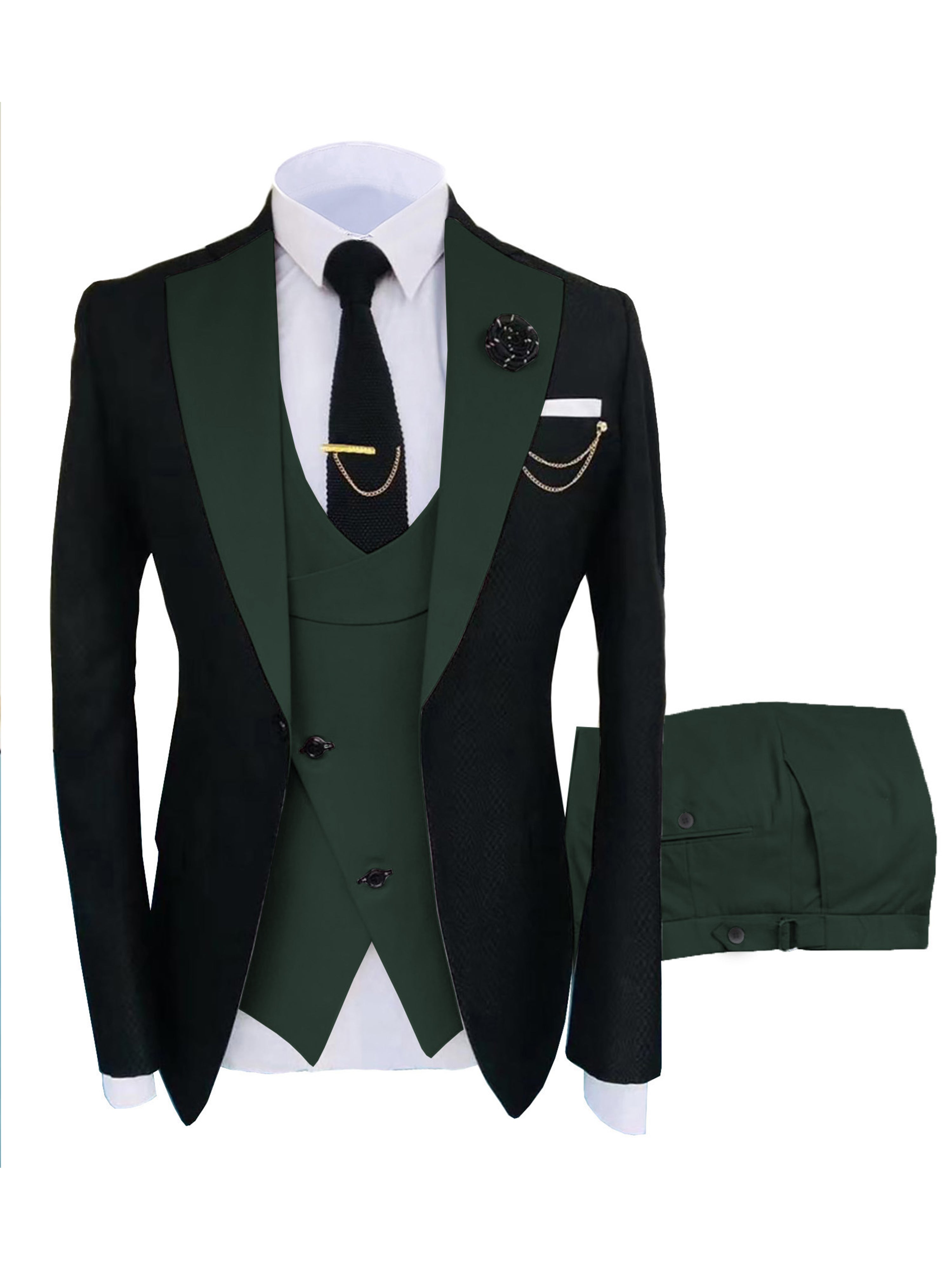 Herren Schlanker Fit 3 Stück Anzüge mit Revers Hochzeit Trauzeugenanzug