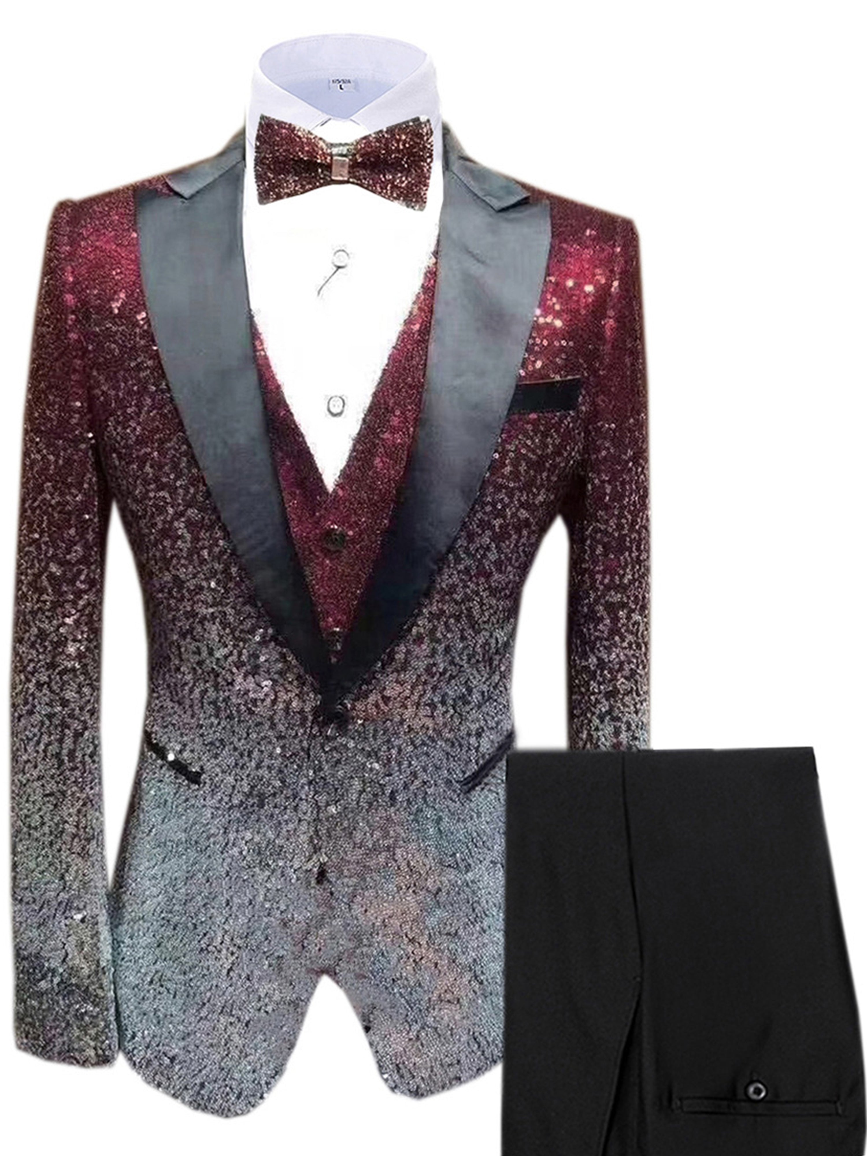 Pailletten 3 Stück Männer Anzüge Hochzeit Anzug Set