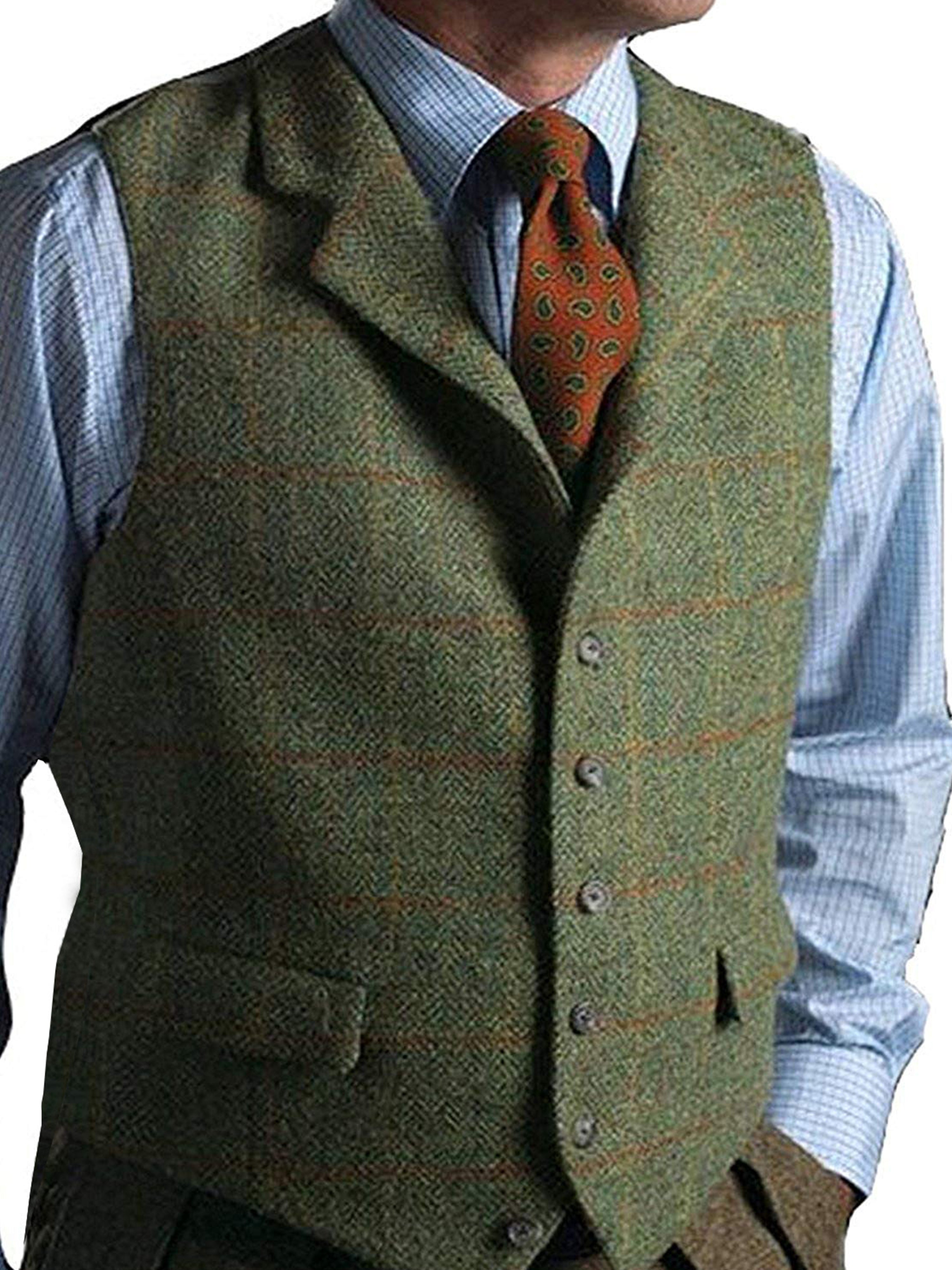 Herren Bräutigam Best Man Slim British Single Breasted Plaid Weste