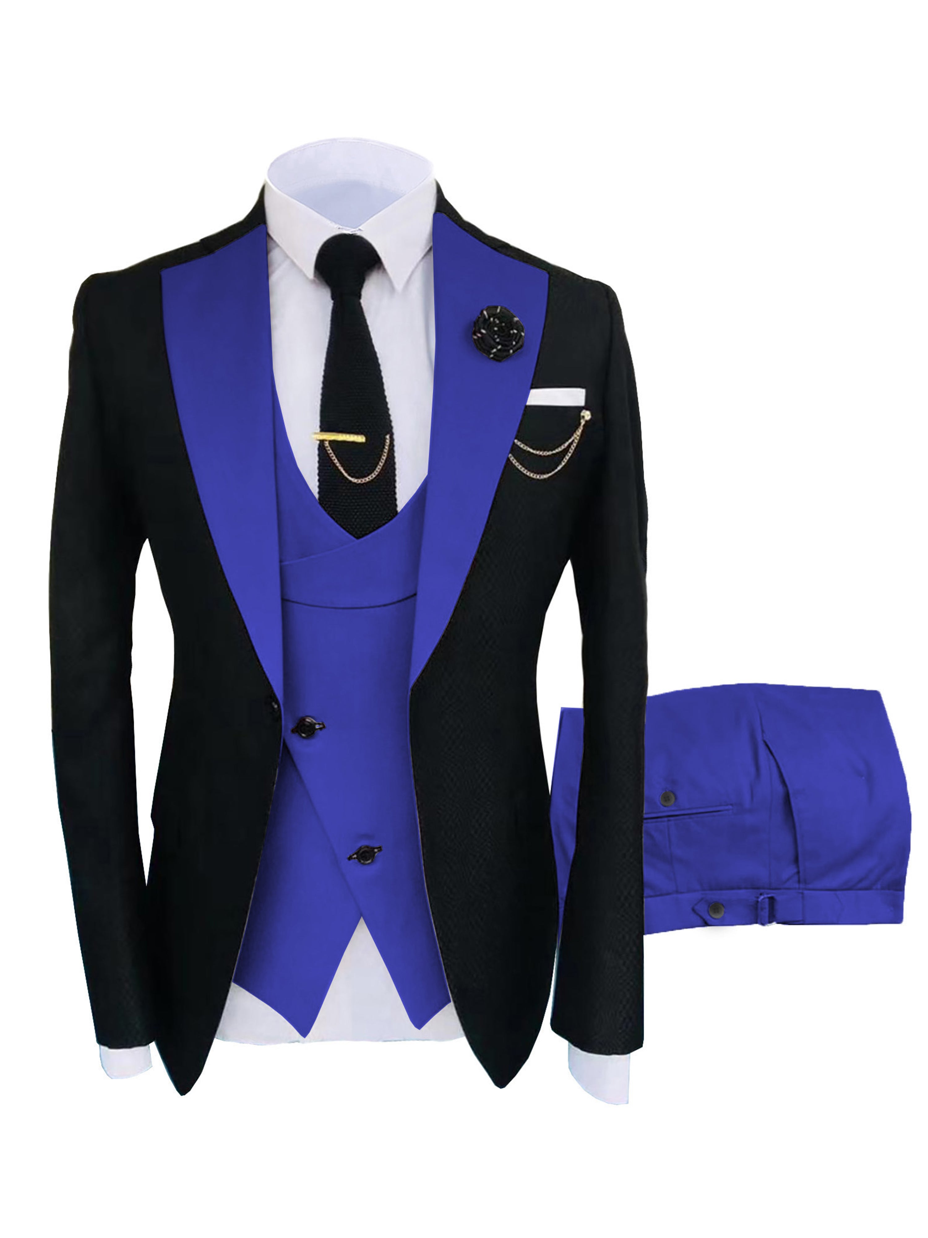 Herren Schlanker Fit 3 Stück Anzüge mit Revers Hochzeit Trauzeugenanzug