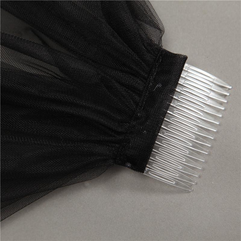 Zweischichtig Tüll Band Rand Black Ellenbogen Braut Schleier TS91044
