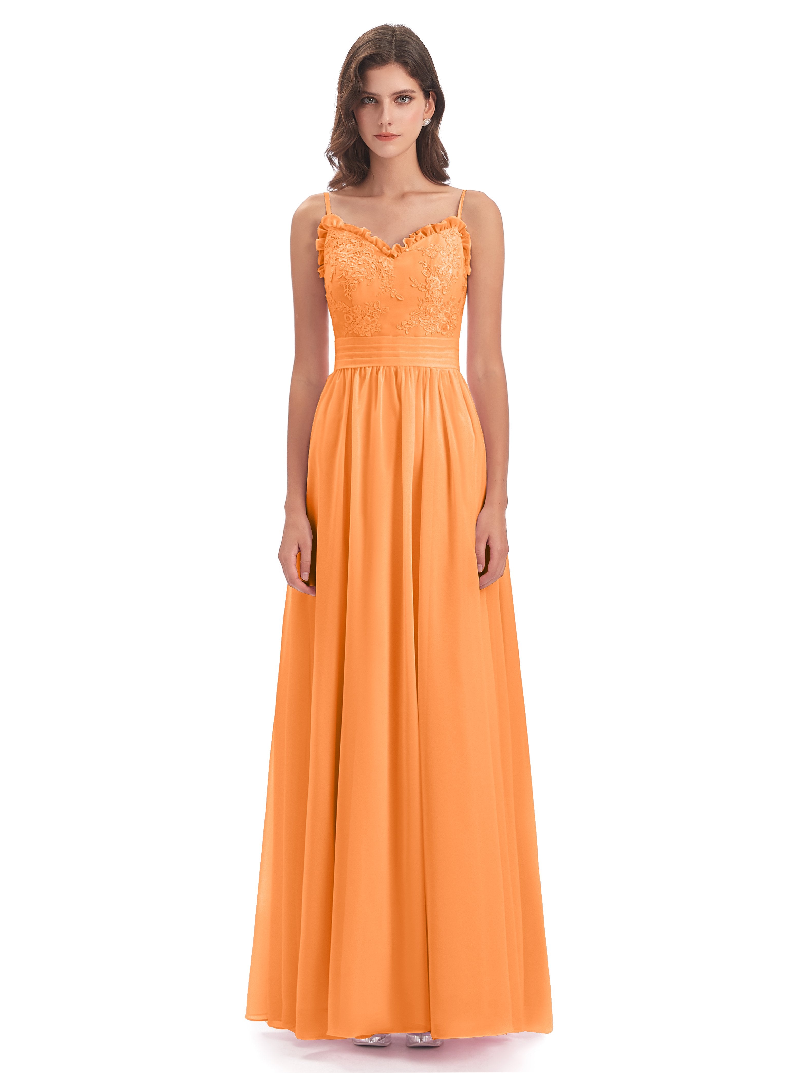 Madison A-Linie Bodenlange Spaghetti-Trägern Chiffon/Spitze Lange Brautjungfernkleider