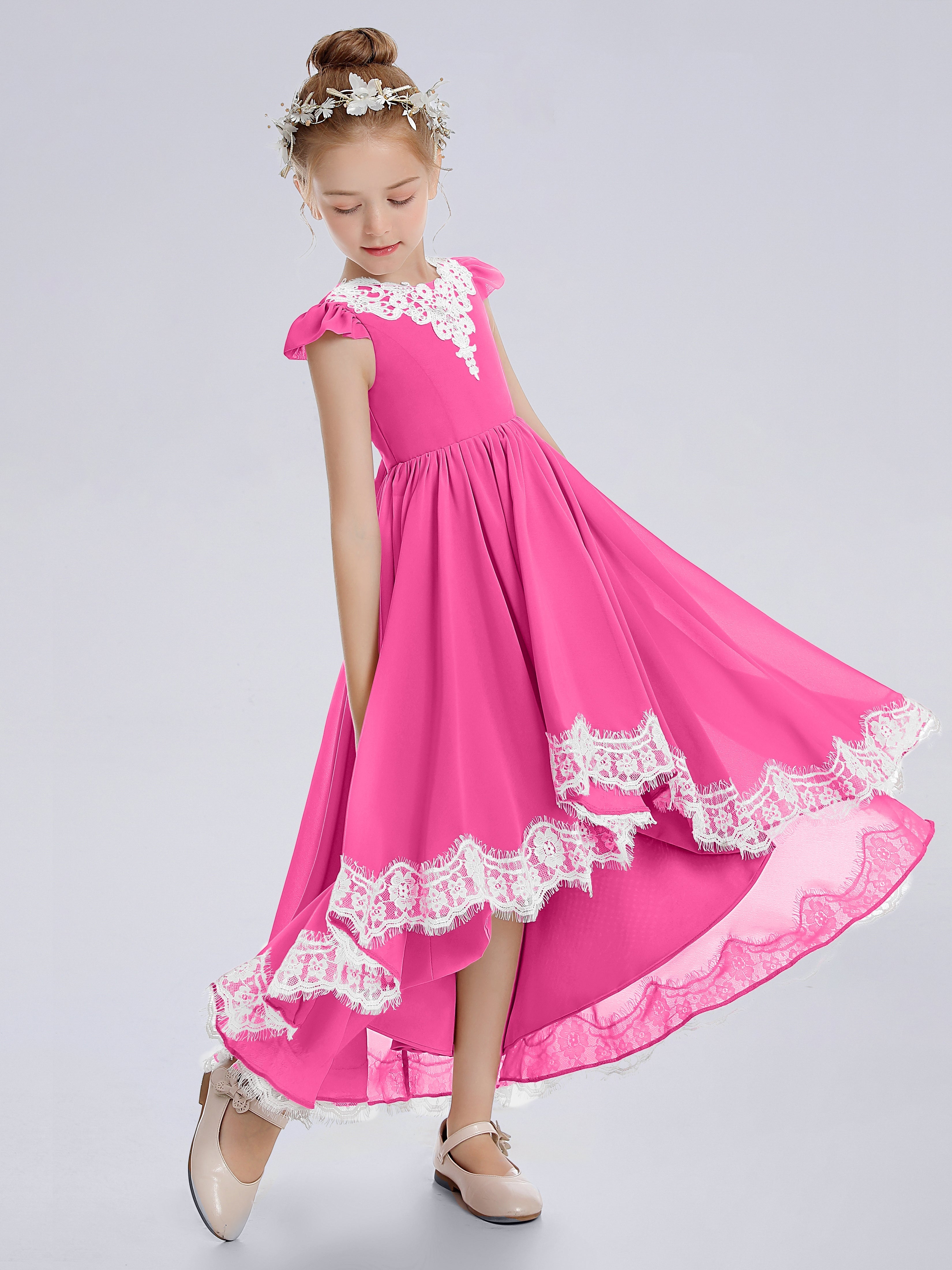 Kleid für Junge Brautjungfern mit Flügelärmeln und Kaskade