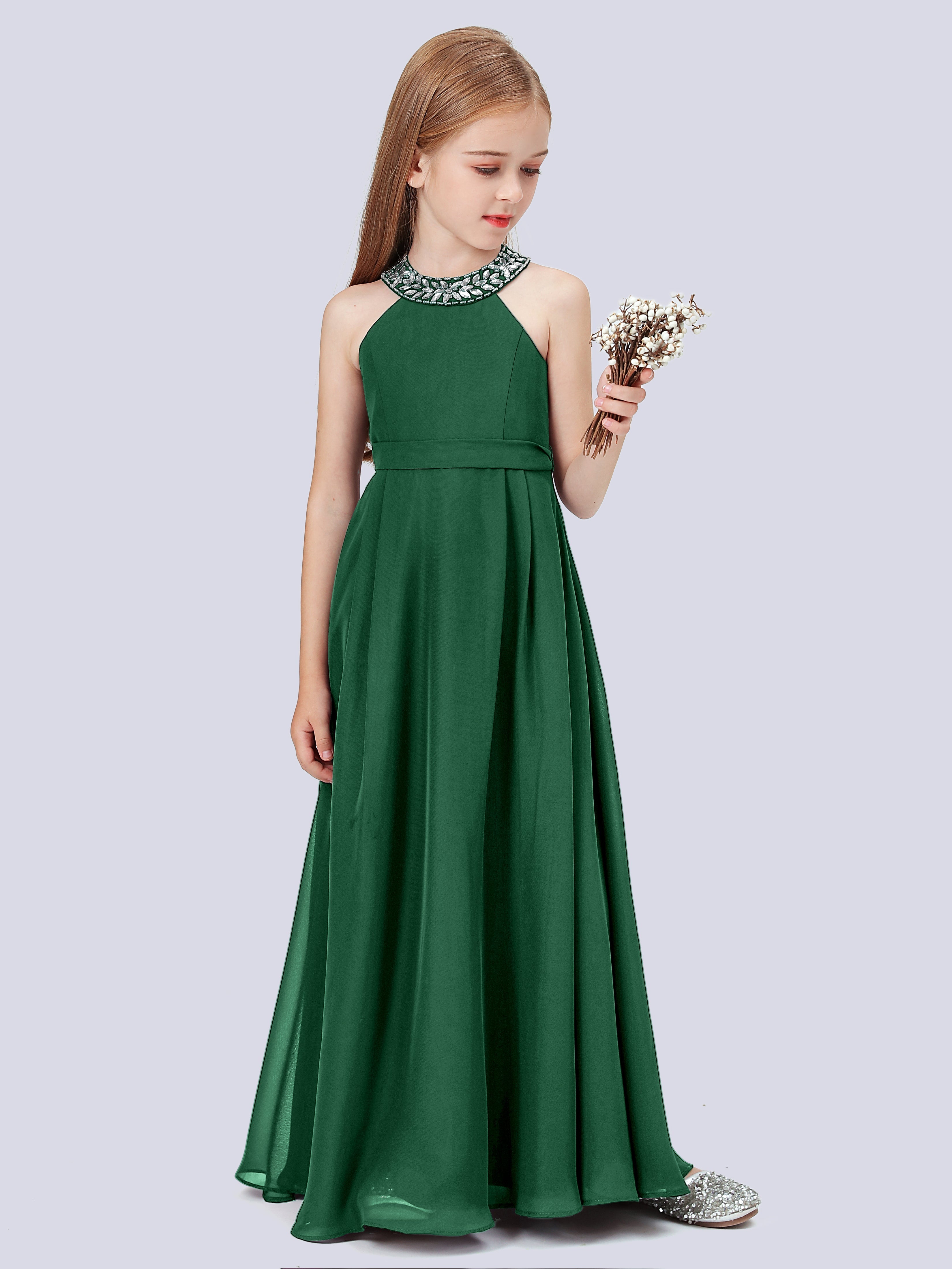 Chiffon Kleid für Junge Brautjungfern mit Perlenausschnitt