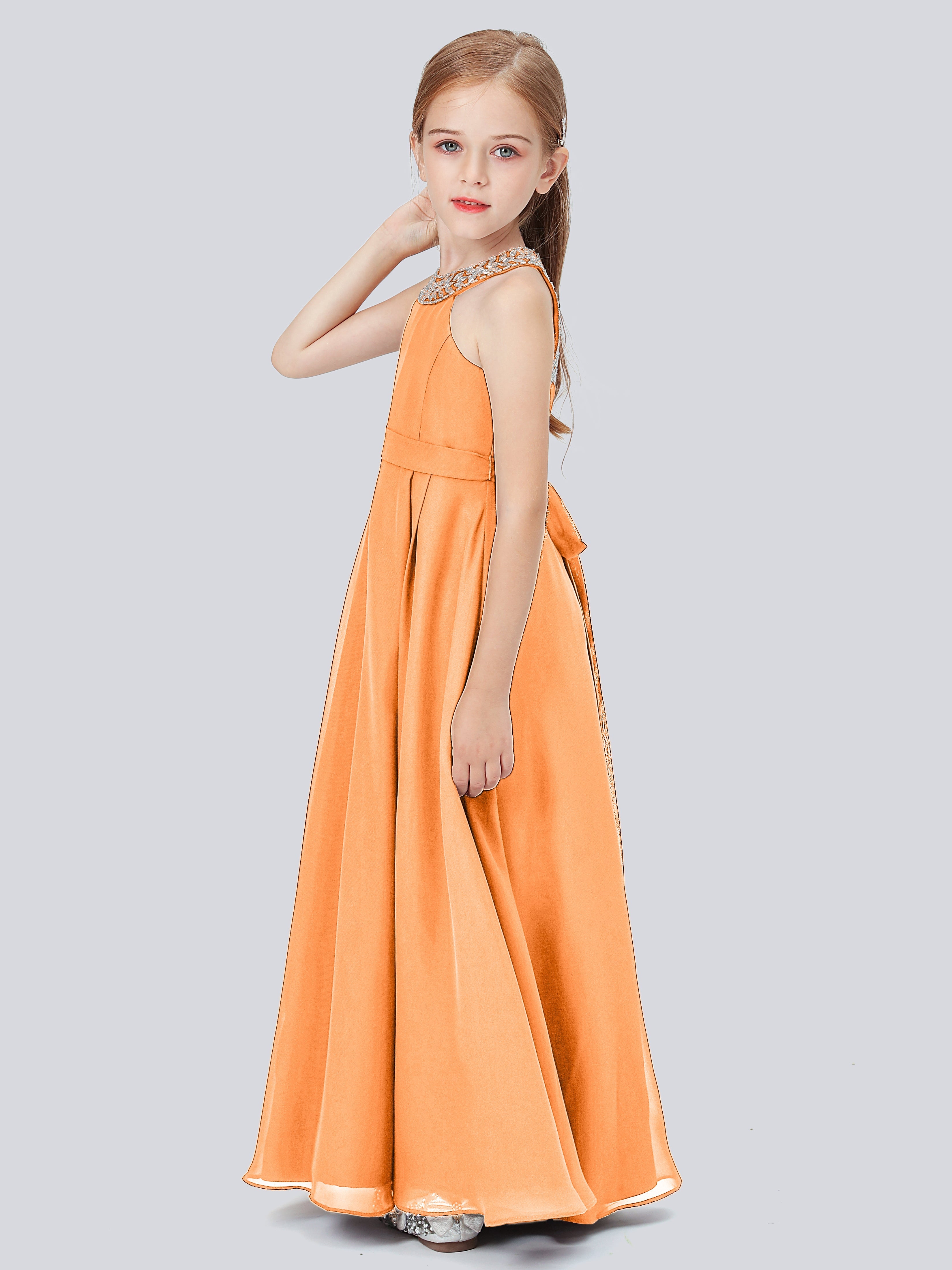 Chiffon Kleid für Junge Brautjungfern mit Perlenausschnitt