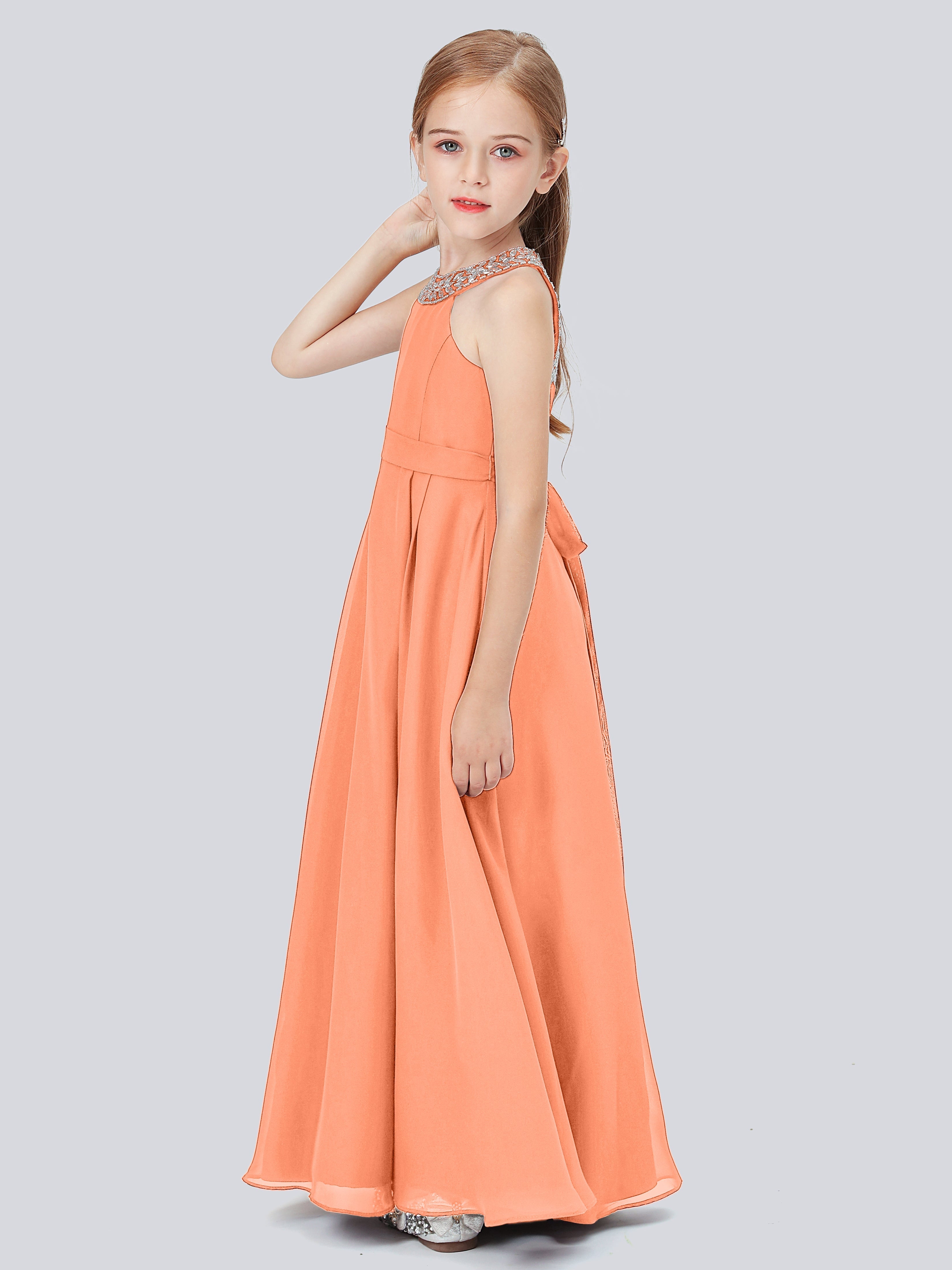 Chiffon Kleid für Junge Brautjungfern mit Perlenausschnitt