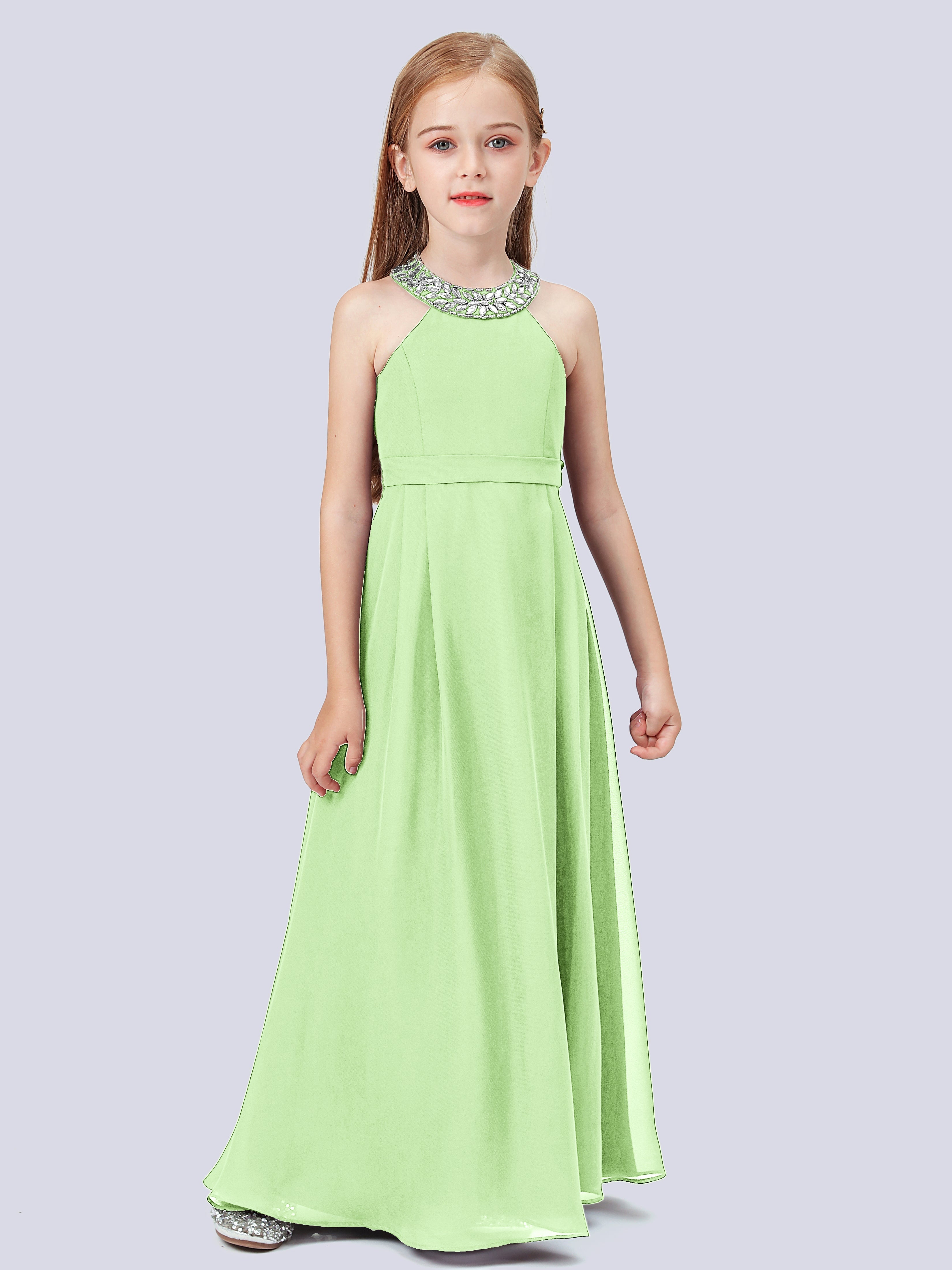 Chiffon Kleid für Junge Brautjungfern mit Perlenausschnitt