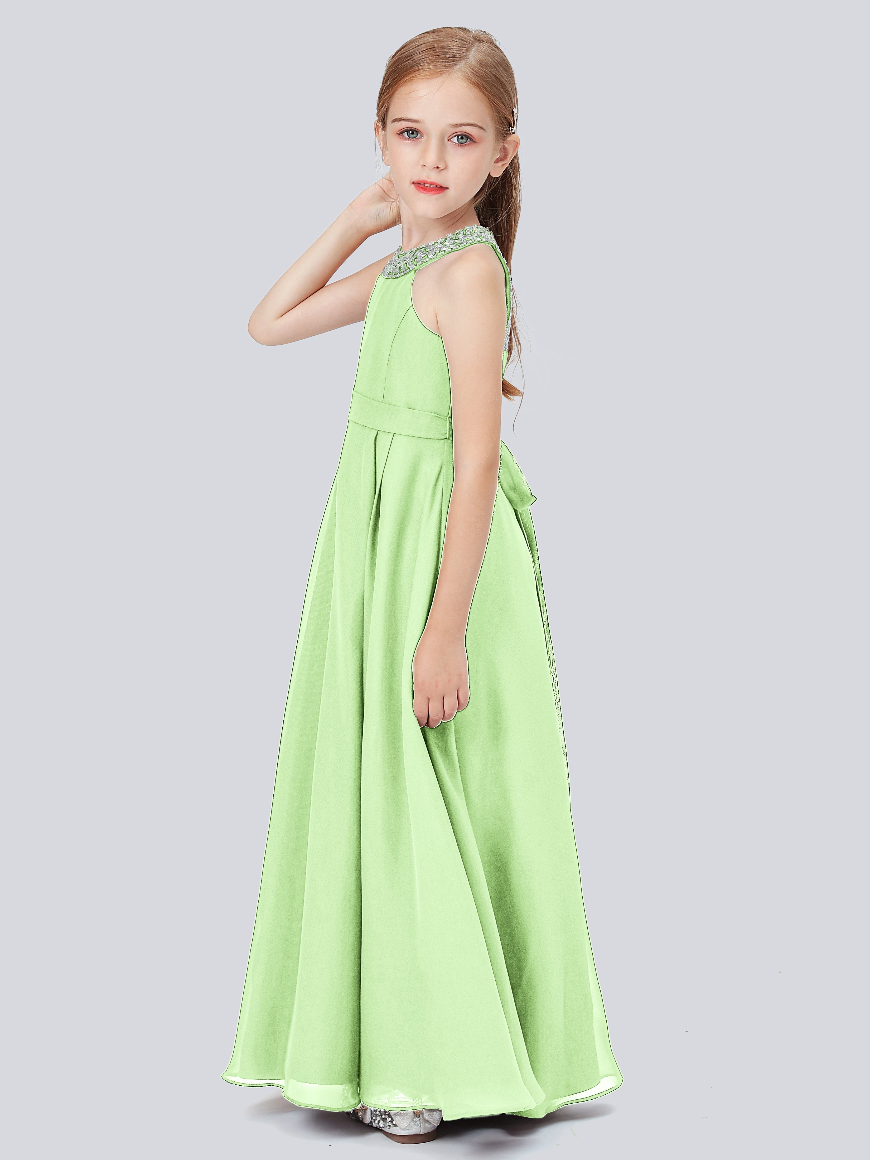 Chiffon Kleid für Junge Brautjungfern mit Perlenausschnitt