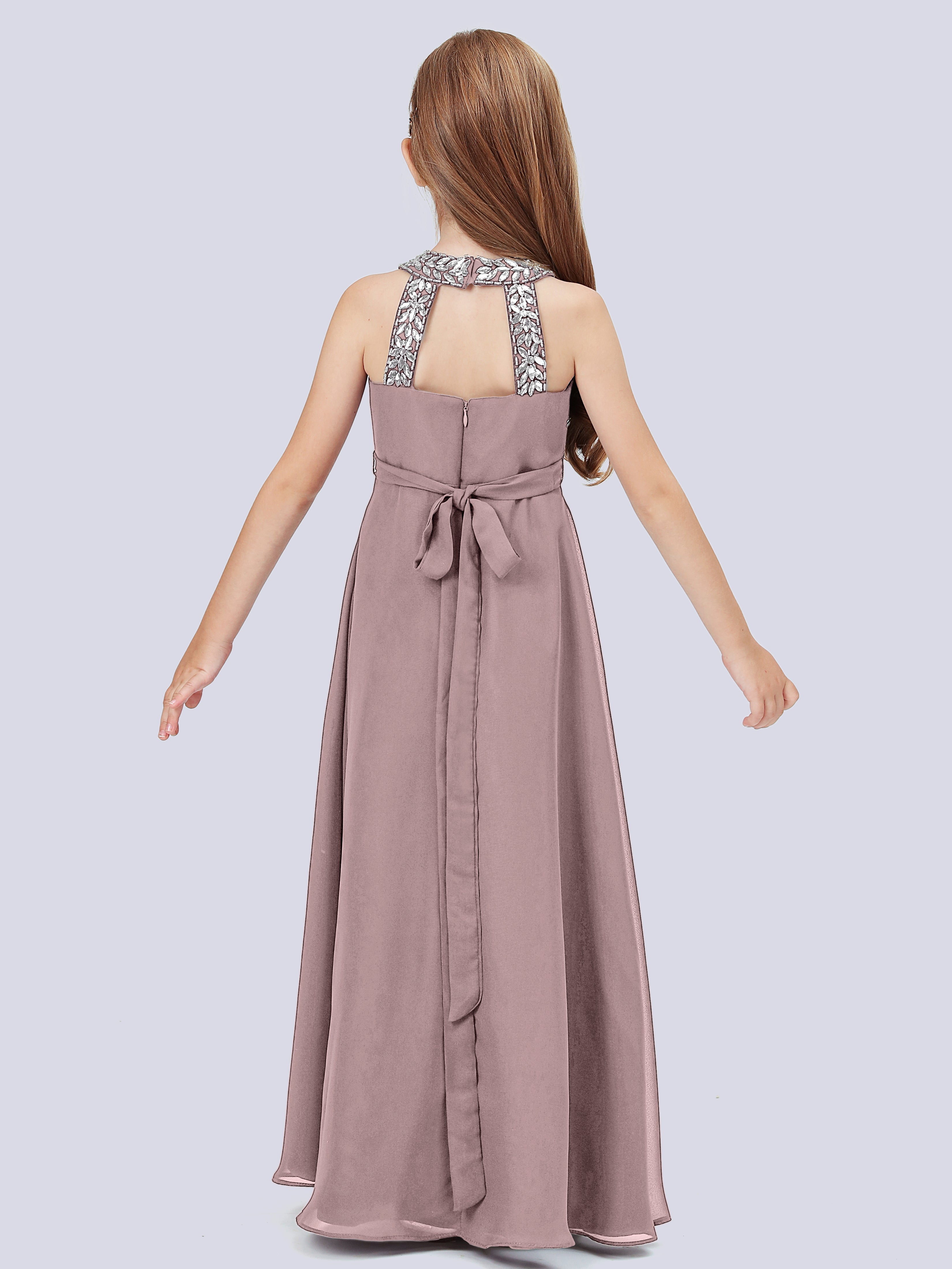 Chiffon Kleid für Junge Brautjungfern mit Perlenausschnitt