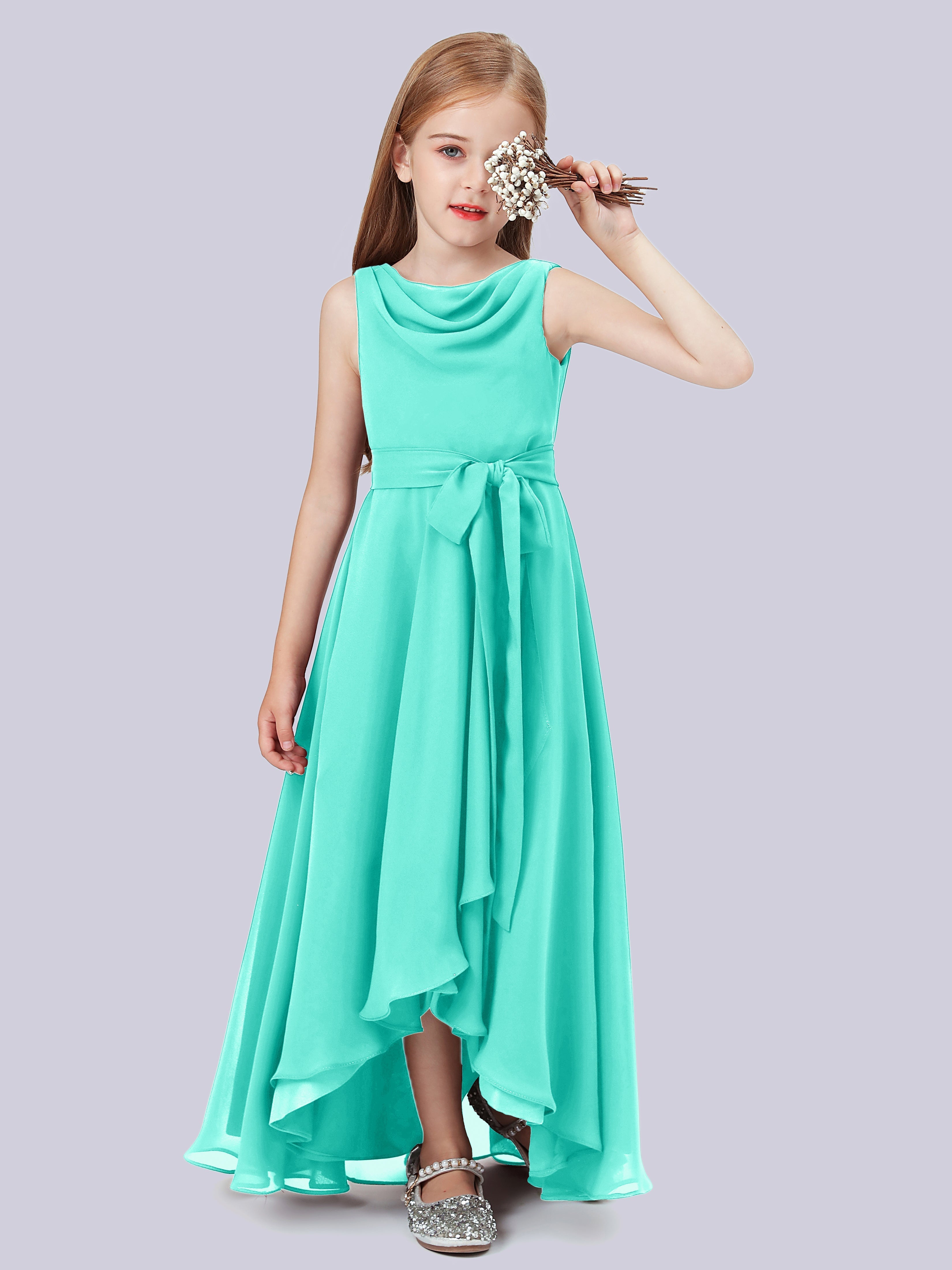 Wasserfall Ausschnitt Kleid für Junge Brautjungfern mit Cascade