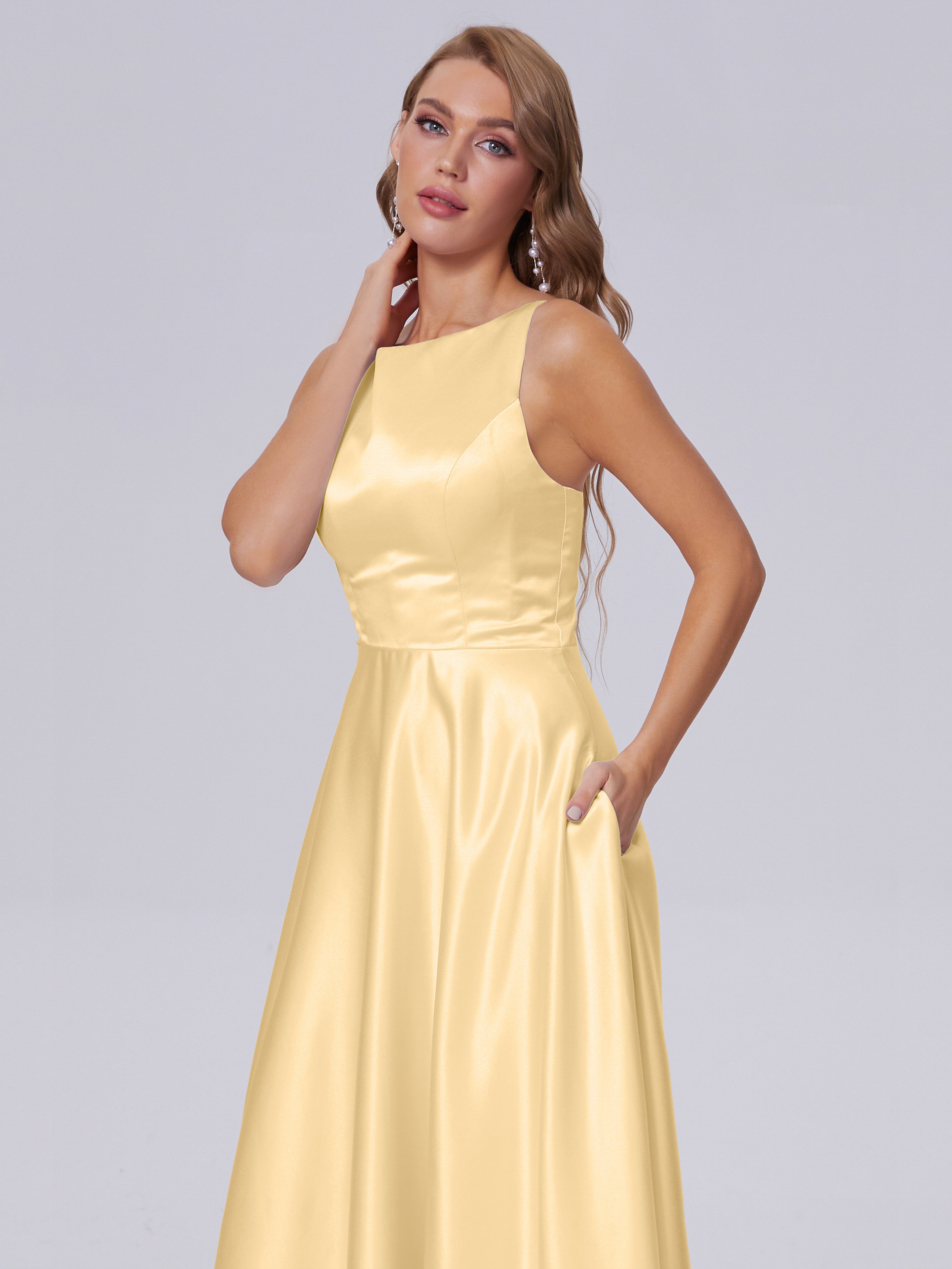 Fiona Charmante Ärmellose Satin Brautjungfernkleider