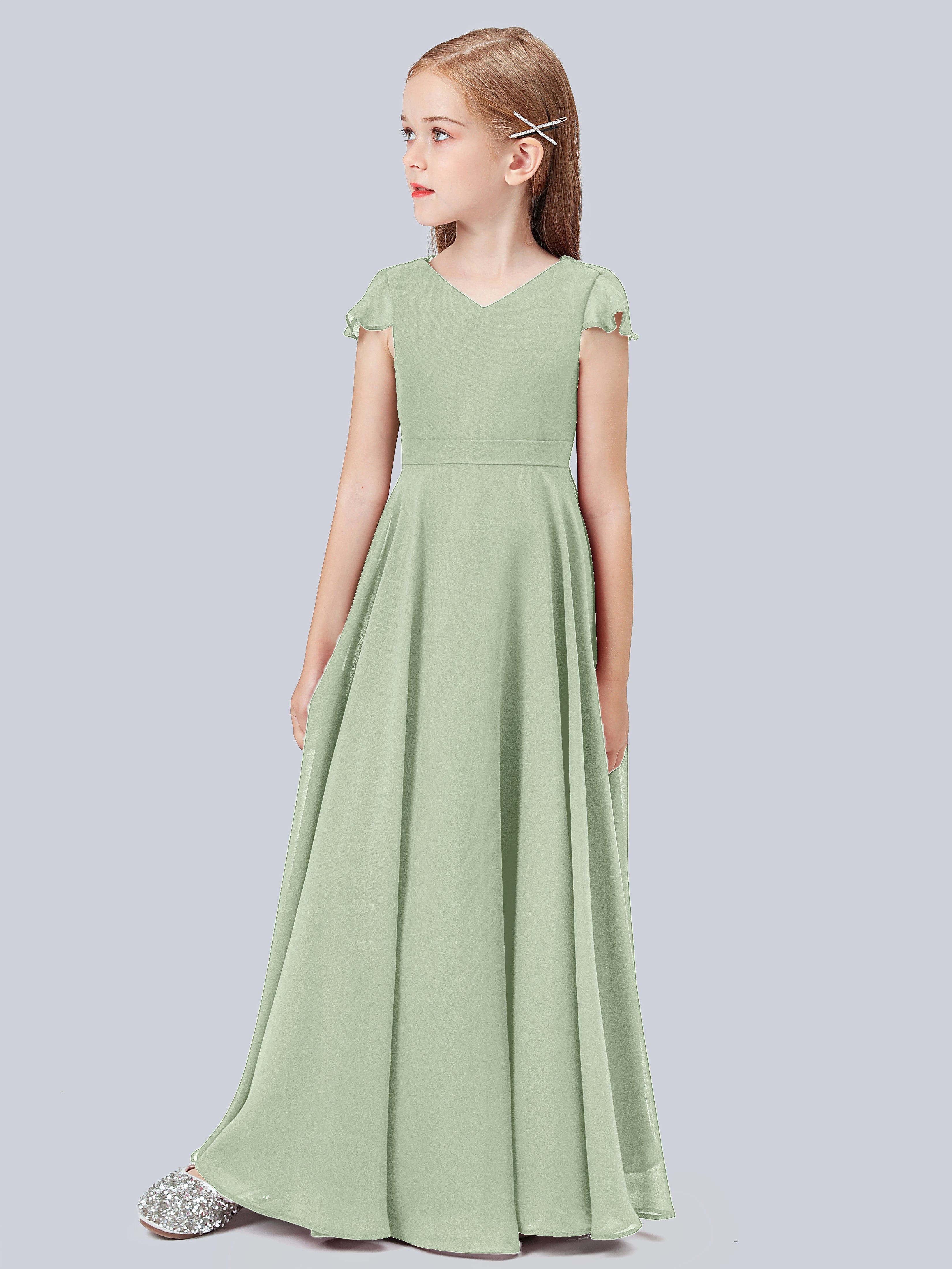 Volant Flügelärmel Chiffon Kleid für Junge Brautjungfern