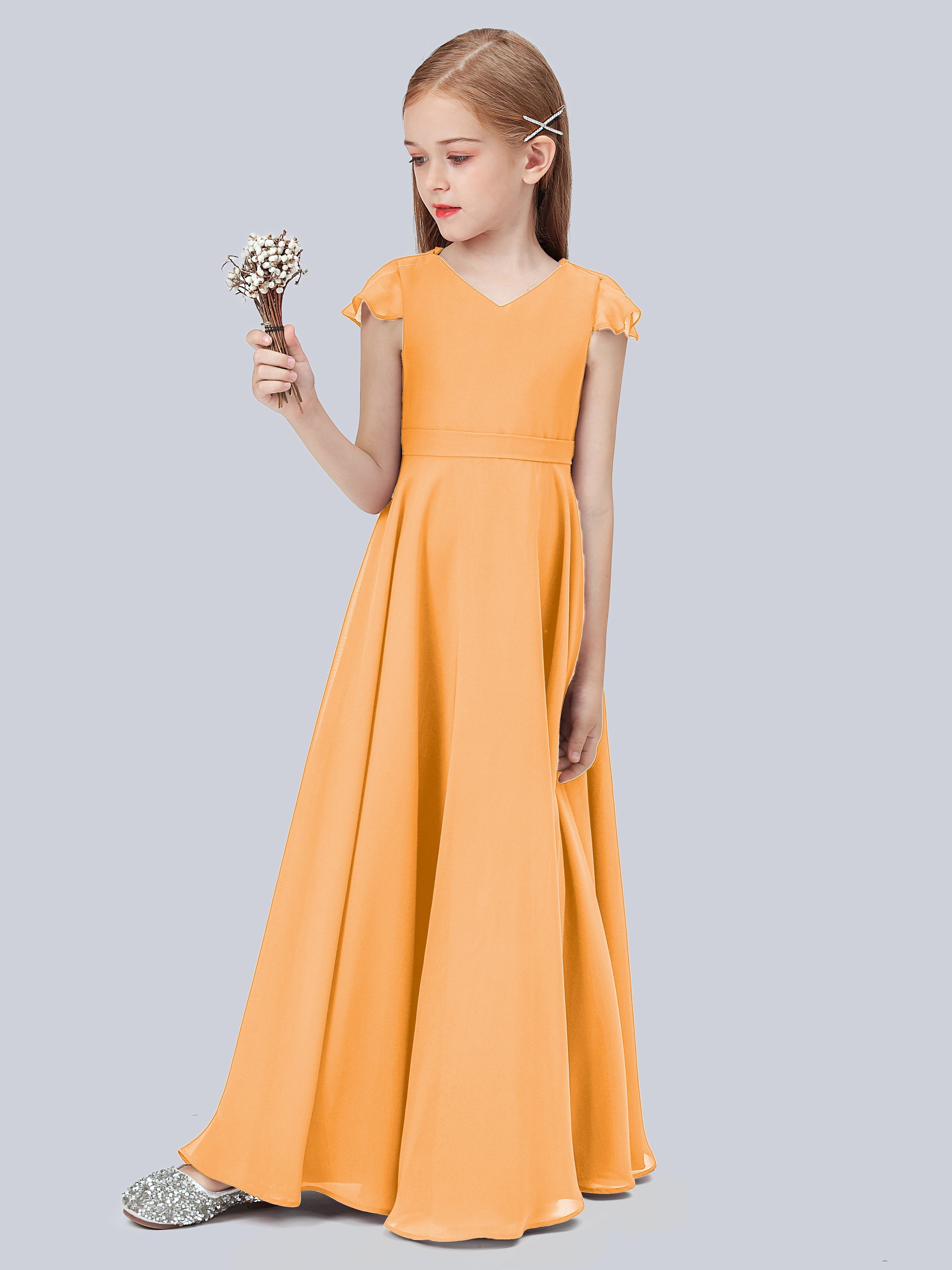 Volant Flügelärmel Chiffon Kleid für Junge Brautjungfern