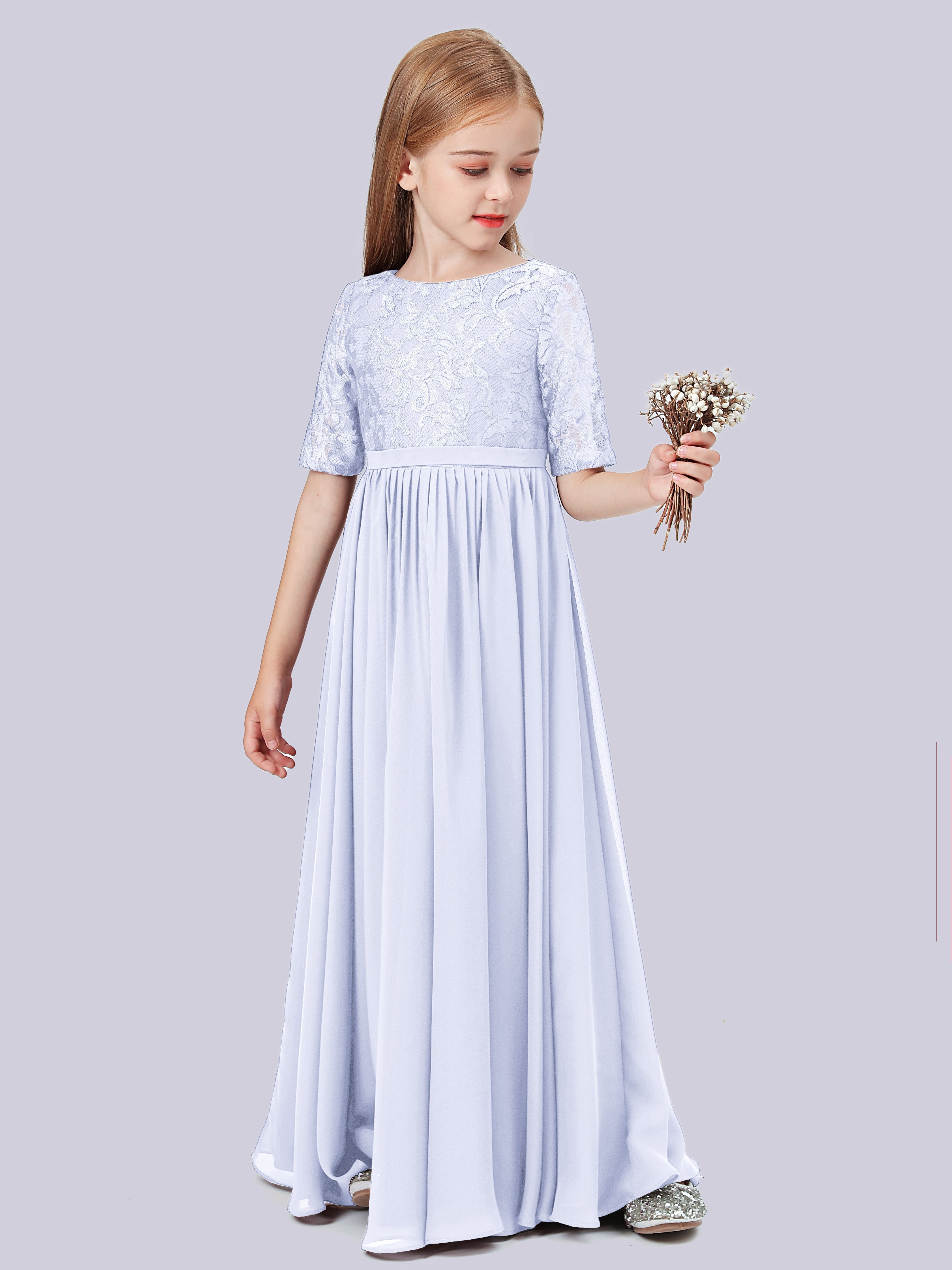 Kleid für Junge Brautjungfern aus Spitze mit halben Ärmeln