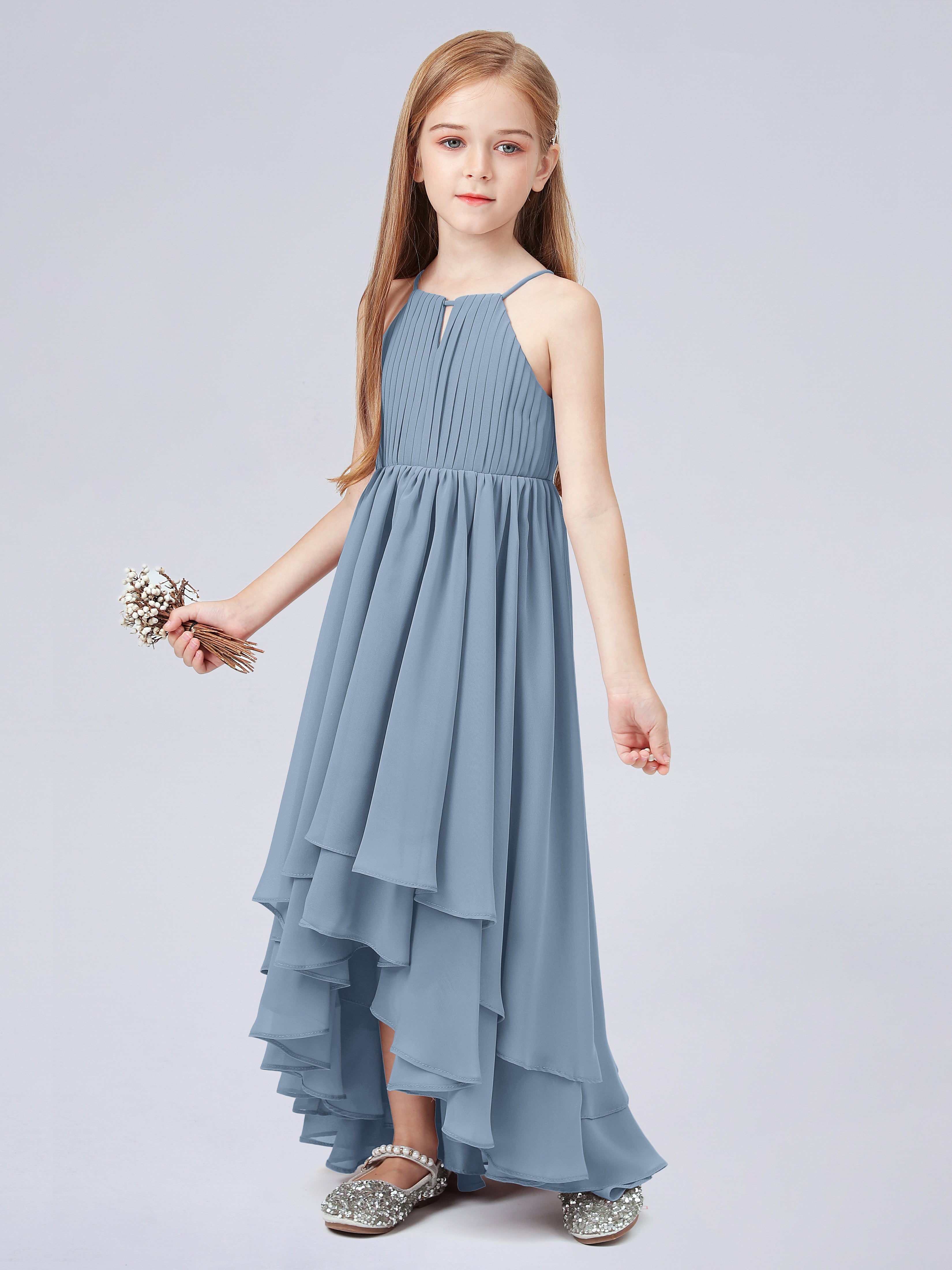 Cascade Kleid für Junge Brautjungfern mit Stehkragen