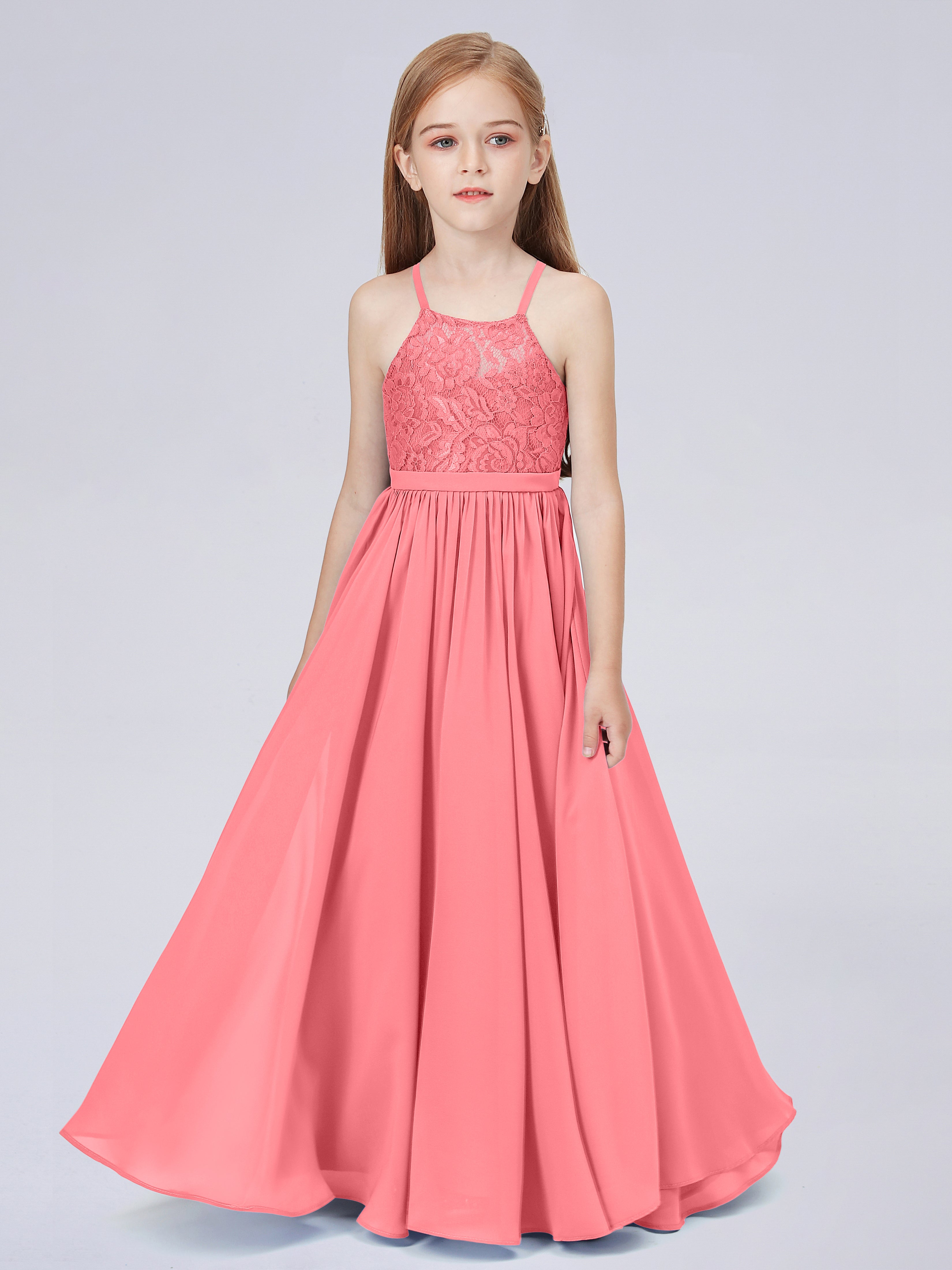 Neckholder-Spitzenkleid für Junge Brautjungfern