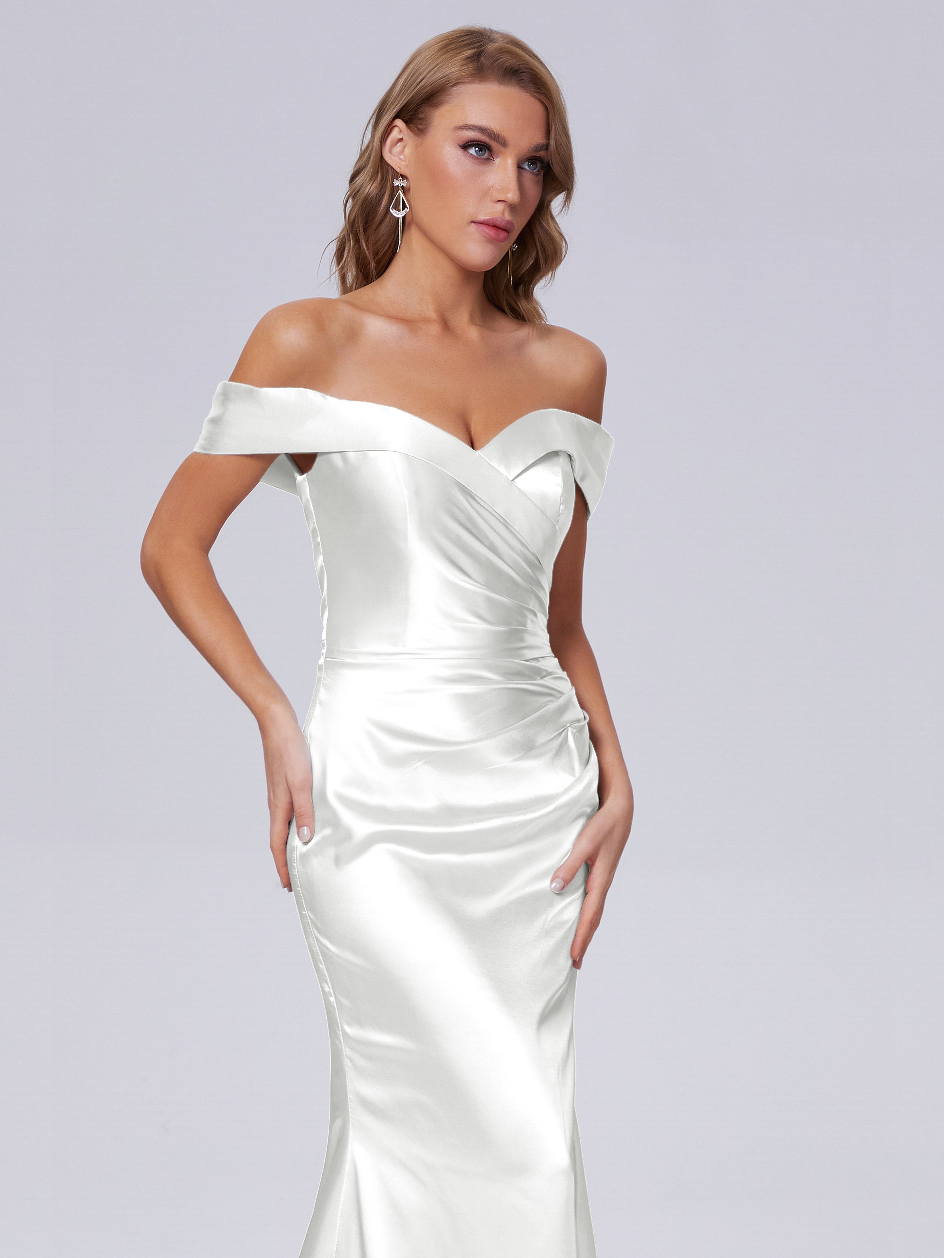 Juliette Weichem Satin Schulterfreie Brautjungfernkleide im Meerjungfrau-Stil