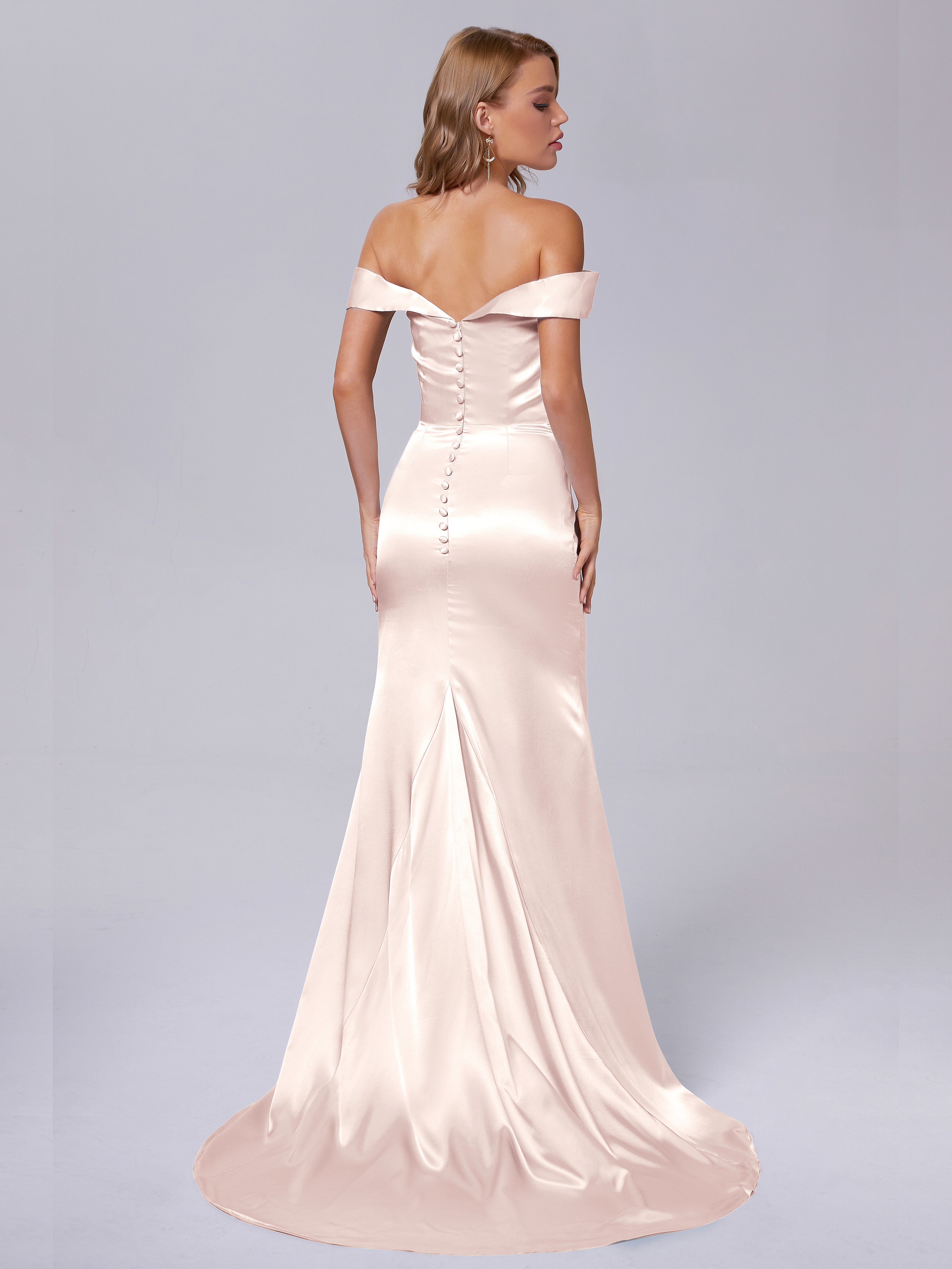 Juliette Weichem Satin Schulterfreie Brautjungfernkleide im Meerjungfrau-Stil