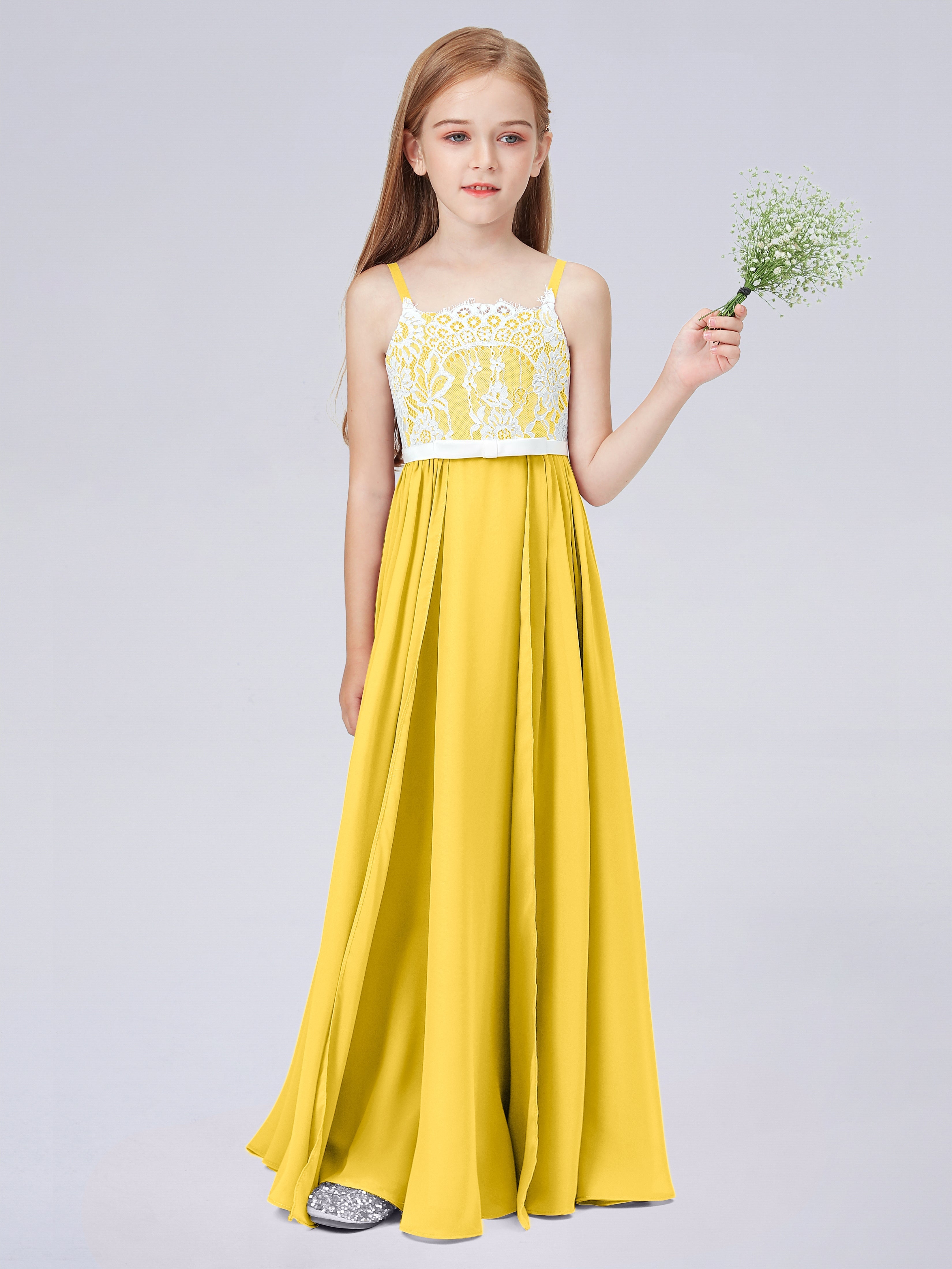 Spitzenkleid für Junge Brautjungfern mit Spaghettiträgern