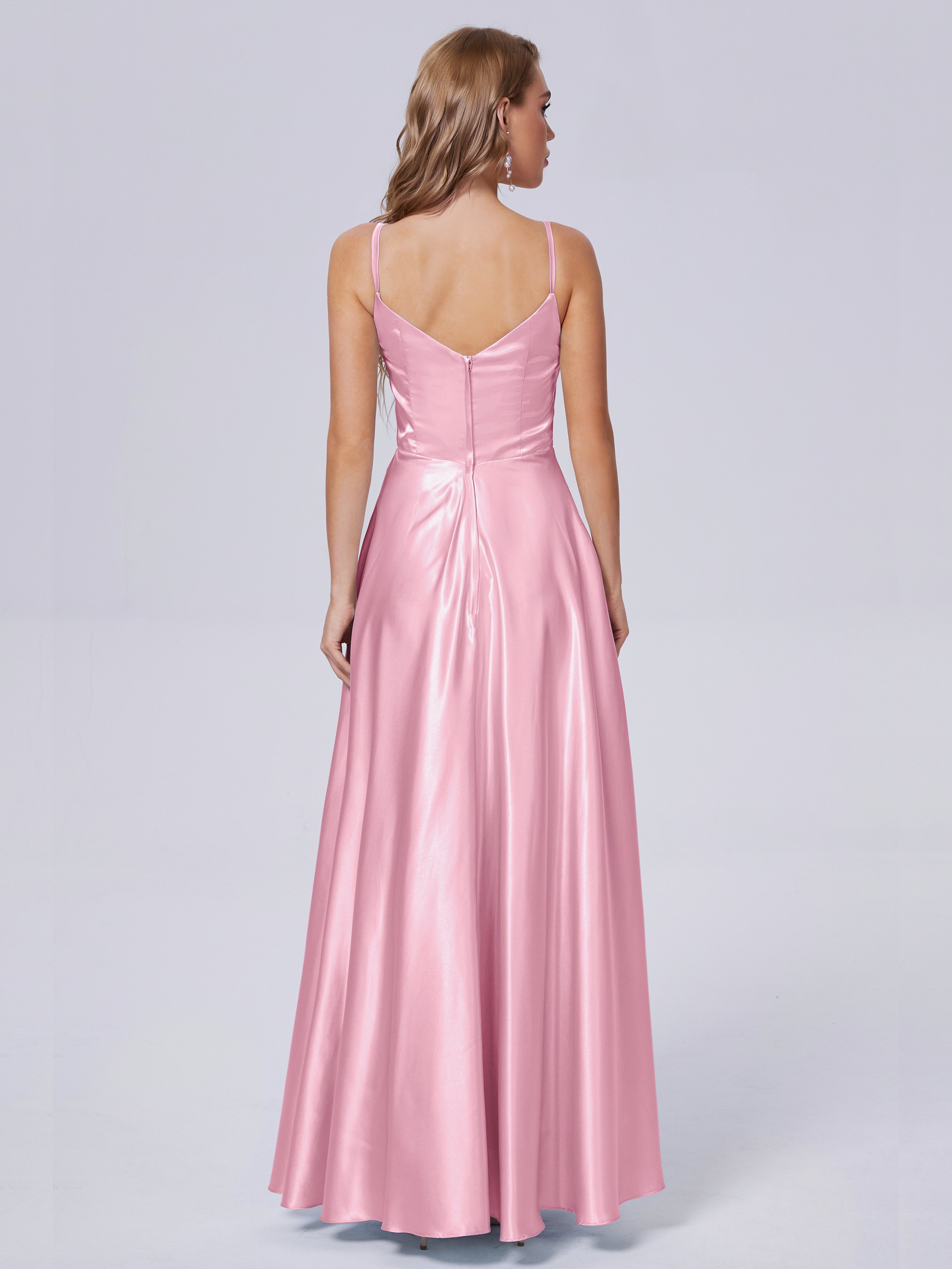 Lila Asymmetrische Weichem Satin Schlitz-Brautjungfernkleider