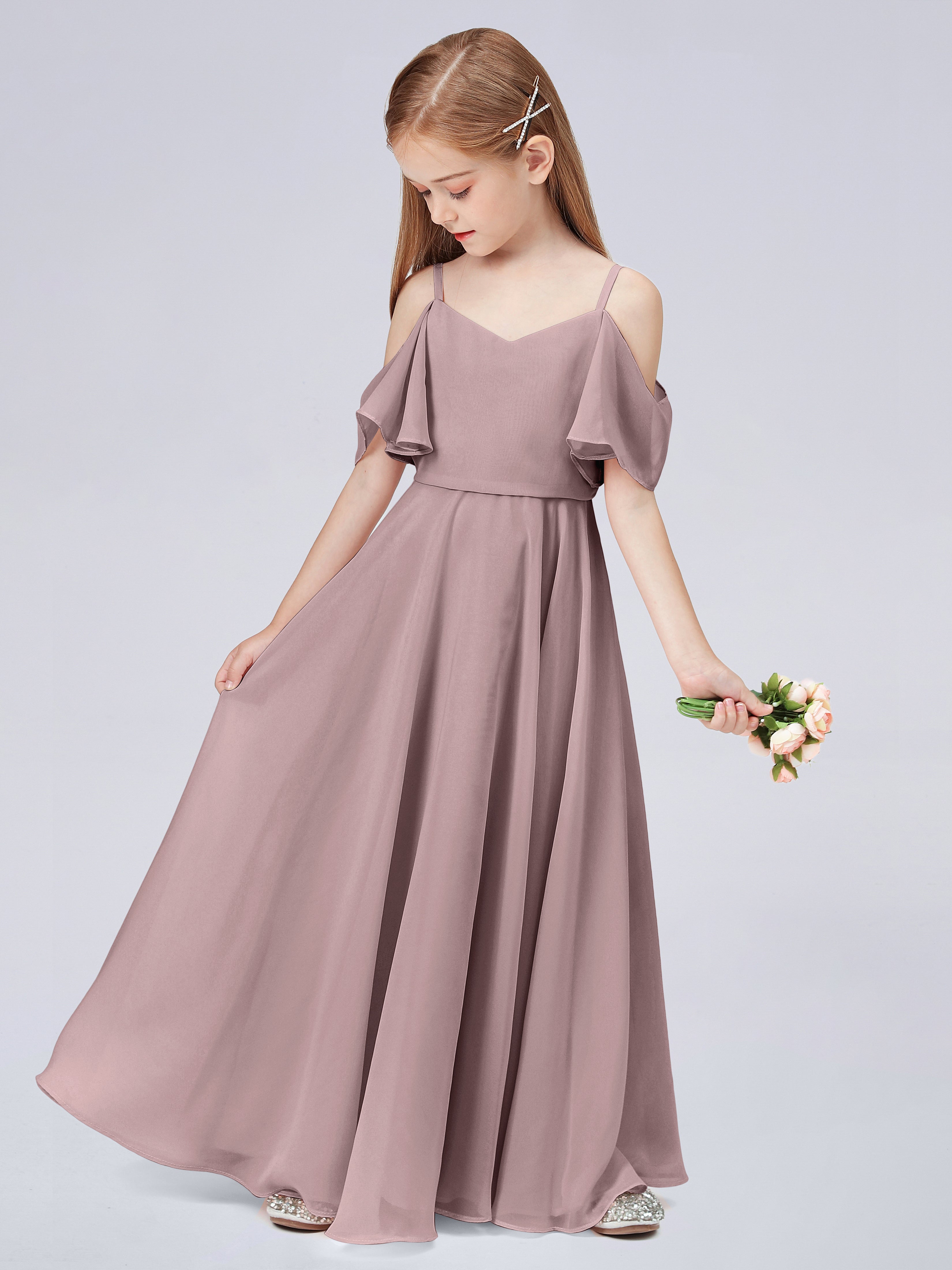 Schulterfreies Kleid Für Junge Brautjungfern mit Rüschen