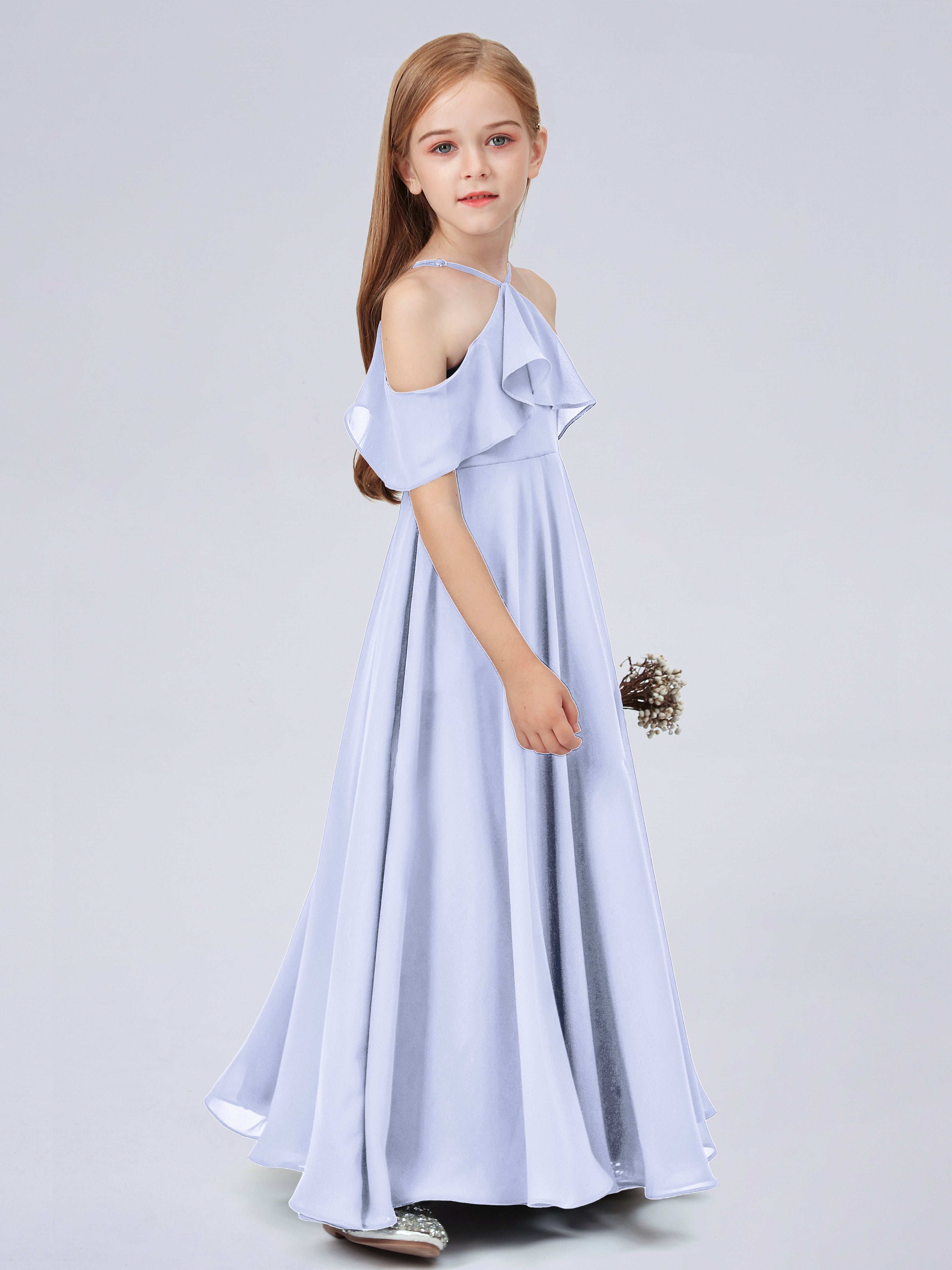 Schulterfreies Chiffon Kleid für Junge Brautjungfern mit Falten