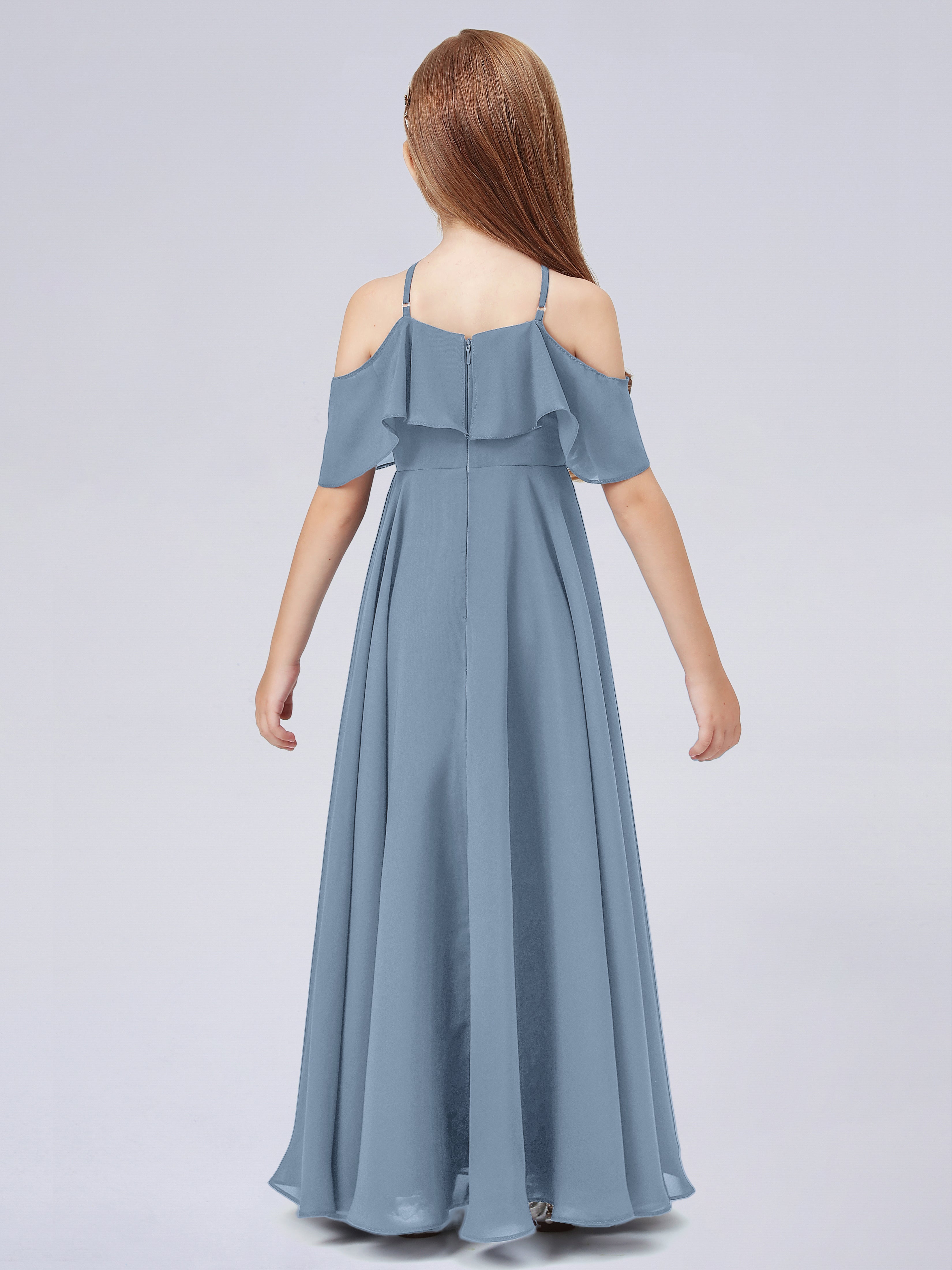 Schulterfreies Chiffon Kleid für Junge Brautjungfern mit Falten